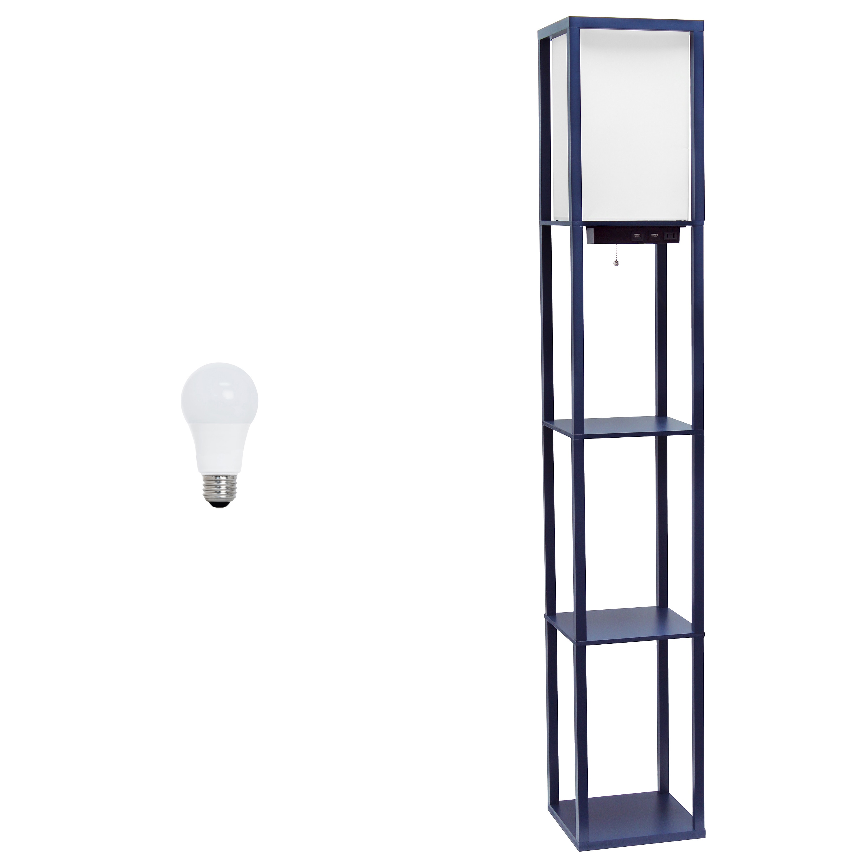 Creekwood Home CWF-3009-NV-LB Classix 62.5-in Navy Blue Standard Floor Lamp with Linen Shade