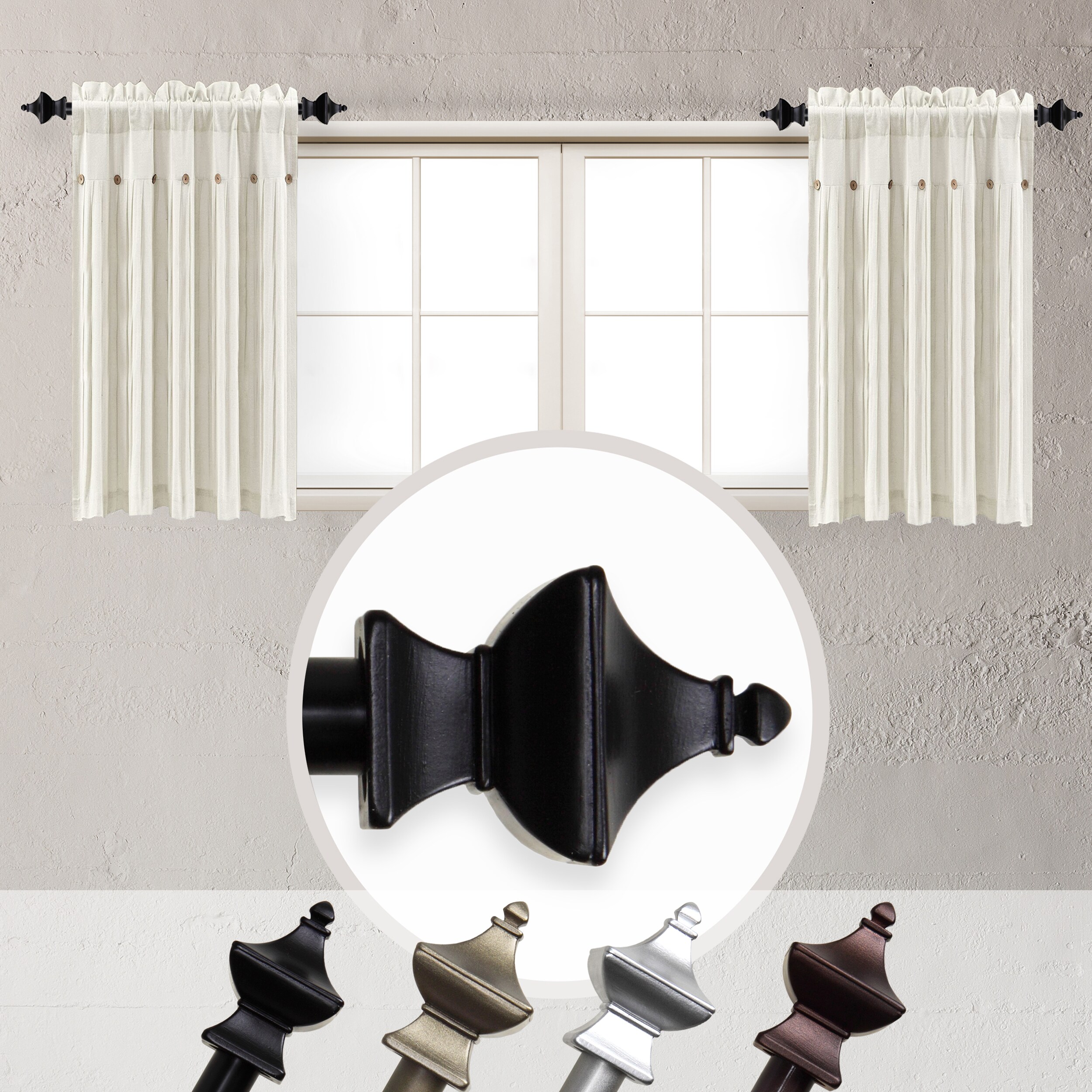 Hart & Harlow L-SIDE063-14-2 Eliza 5/8-in 2 -Pack 12-in to 20-in Black Steel Side curtain rod with Finials