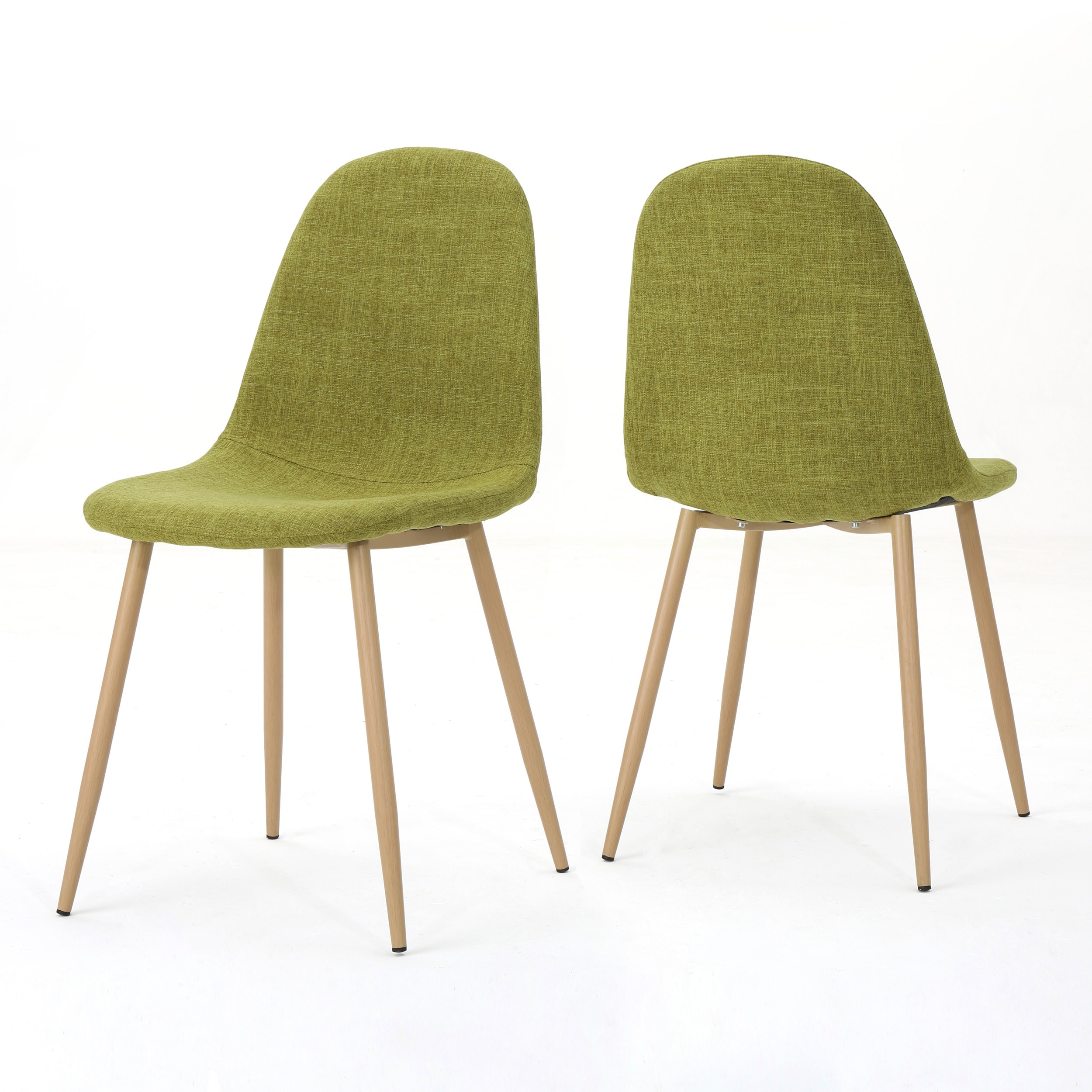 Set of 2 Green Upholstered Side Chairs with Light Brown Metal Legs