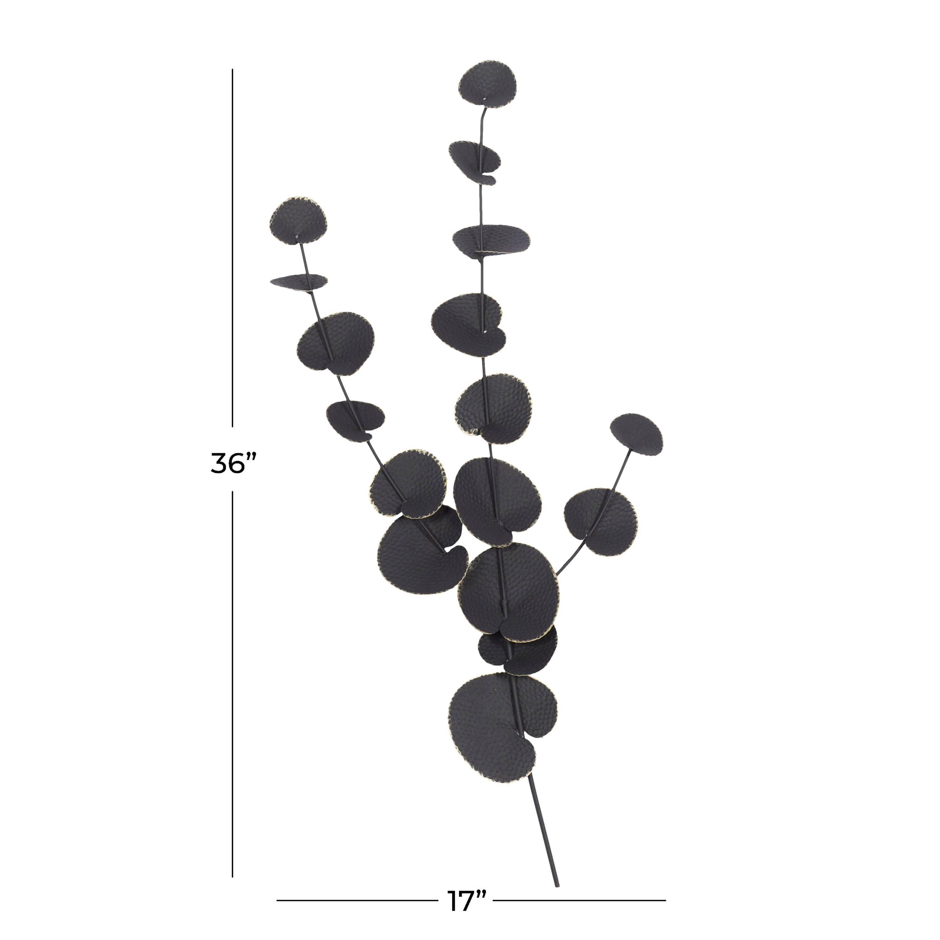 Black Metal Leaf Novelty Wall Sculpture, 17" x 36"