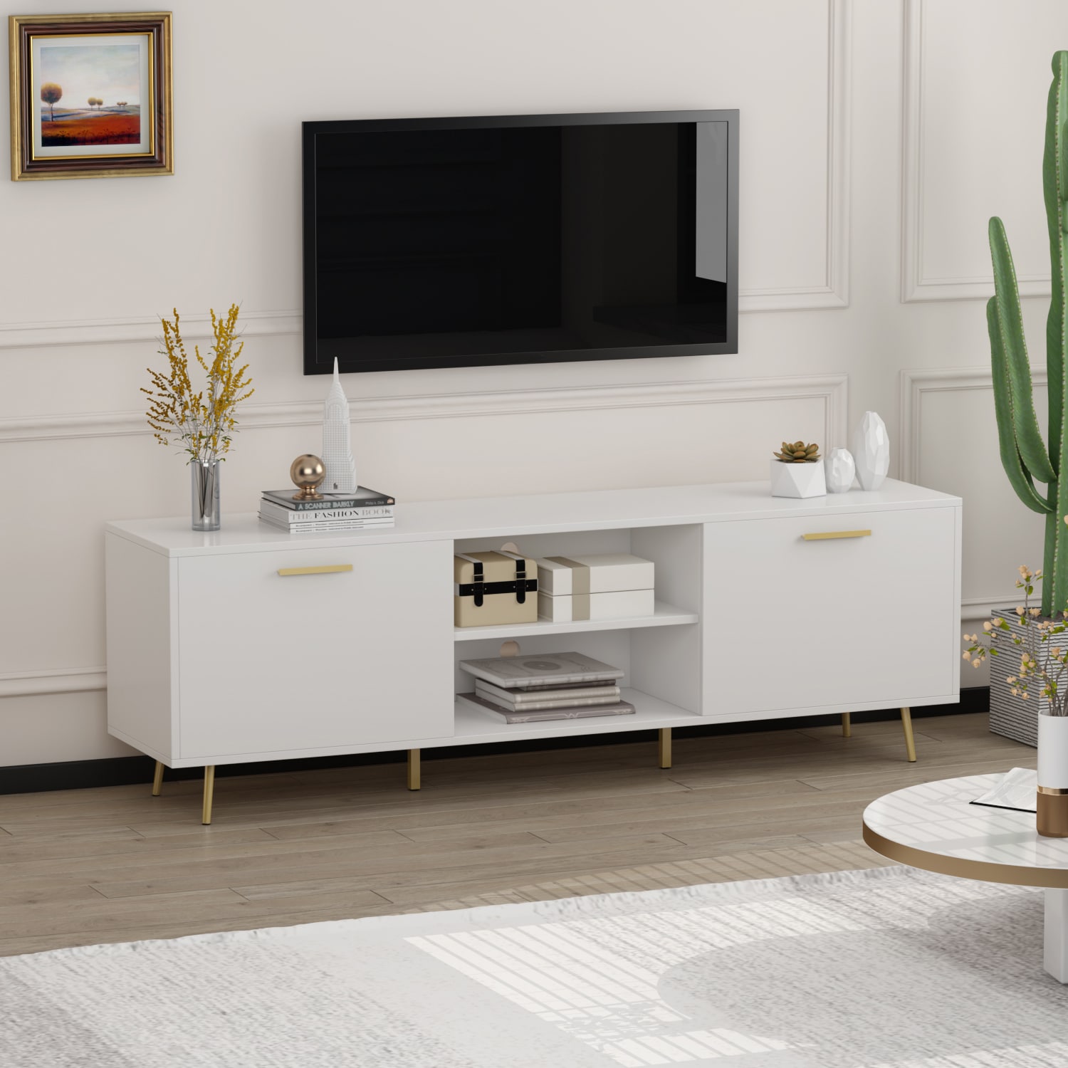 TV stand media cabinet removable shelf storage cabinet for living room