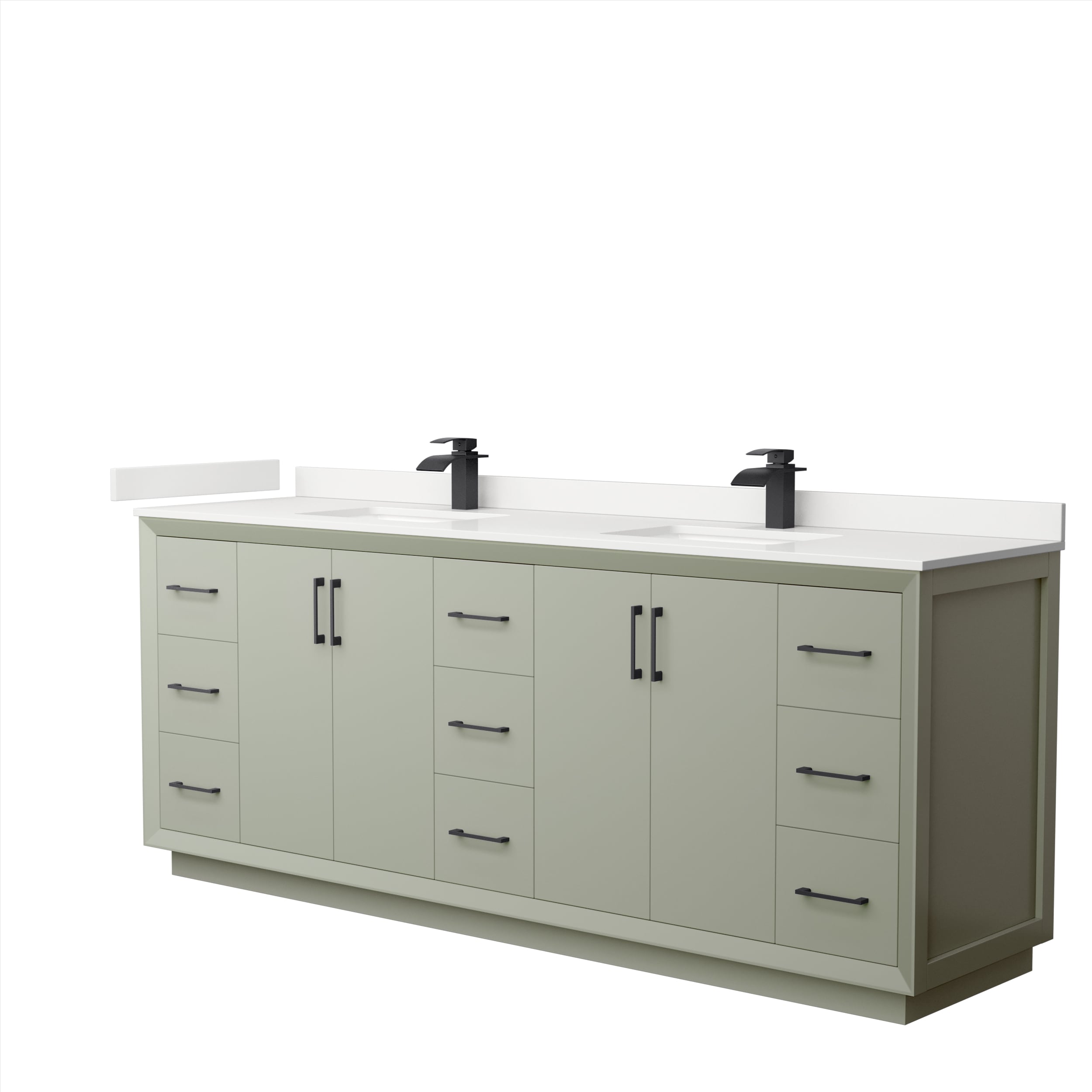 Wyndham Collection WCF414184DLBWQUNSMXX Strada 84-in Light Green Undermount Double Sink Bathroom Vanity with White Quartz Top