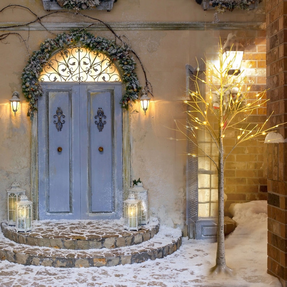 Upsimples 22514352-SYHJQ001 1.2M Lighted Birch Tree 240 Warm White LED Lights IP44 Waterproof Flexible Branches Indoor or Outdoor Decor for Christmas Weddings Gardens