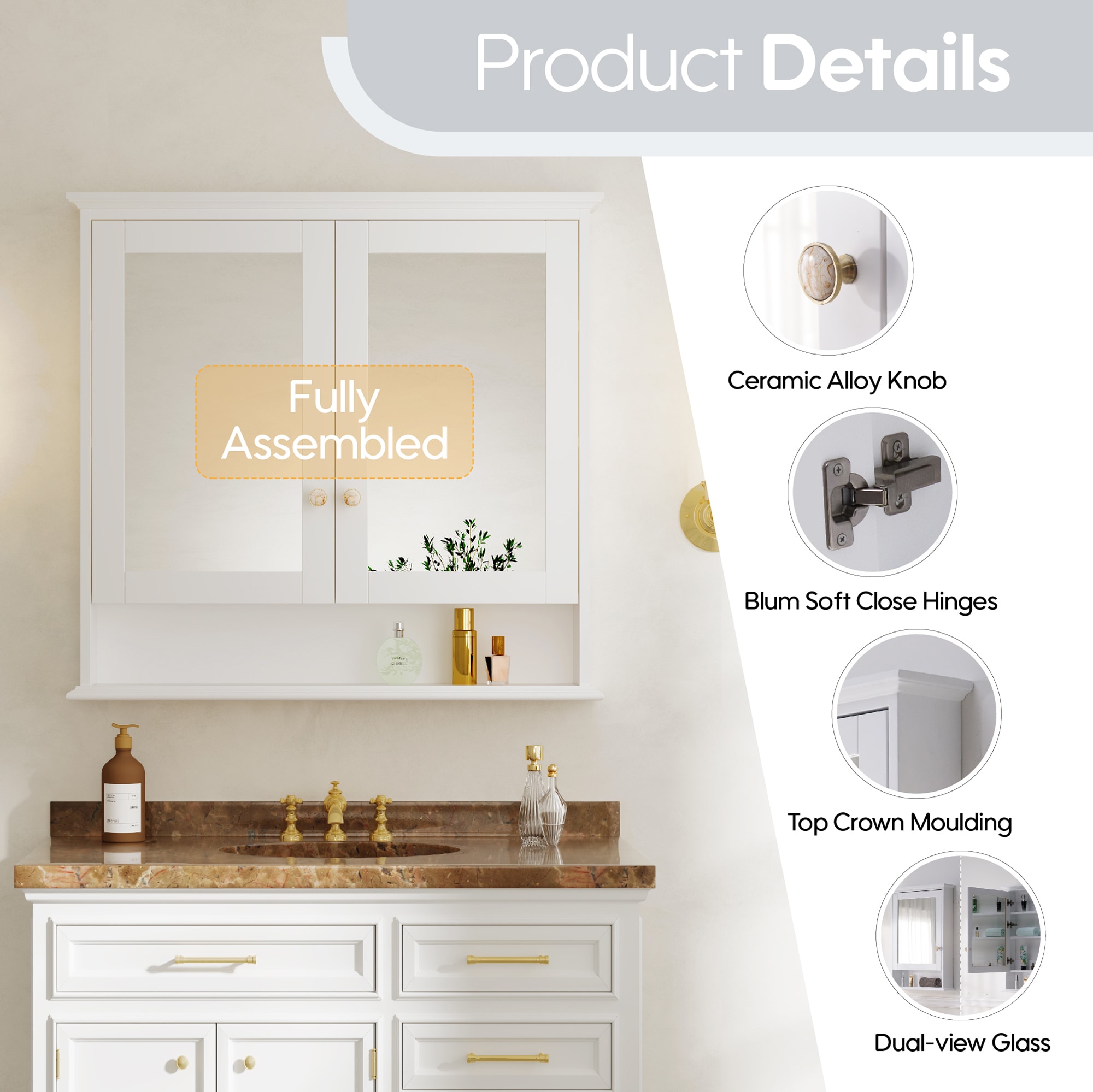 Forclover FMC3634-WT Bathroom-Medicine-Cabinets - View #2