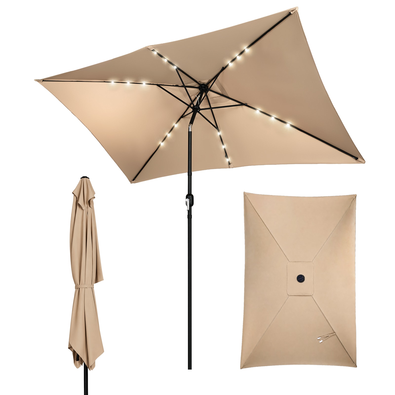 VINGLI - 8.5FT Patio Umbrella with Solar Lights Push Button Tilt and Crank for Patio Backyard Poo...