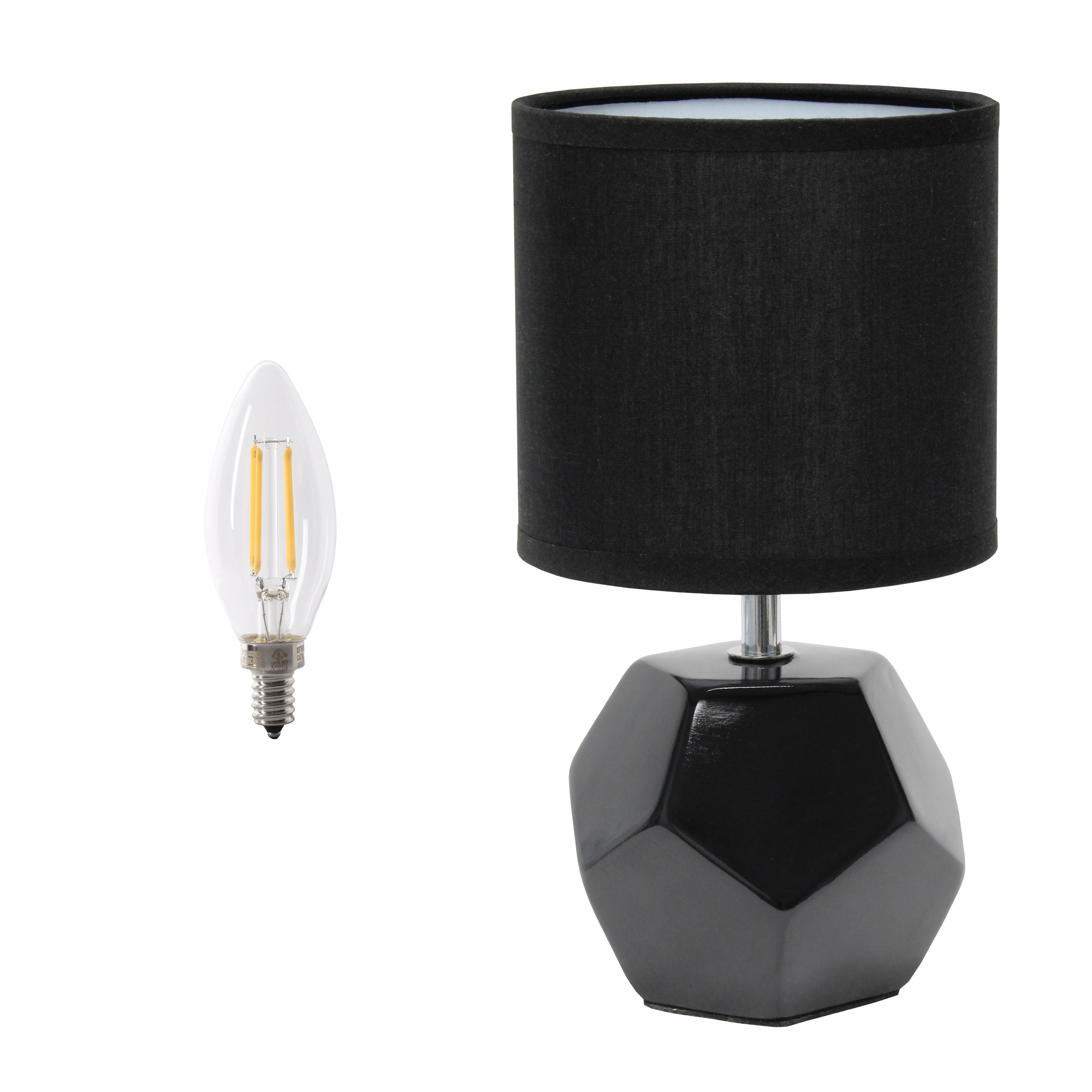 Simple Designs LT2065-BLK-LB 10.24-in Black LED Table Lamp with Fabric Shade