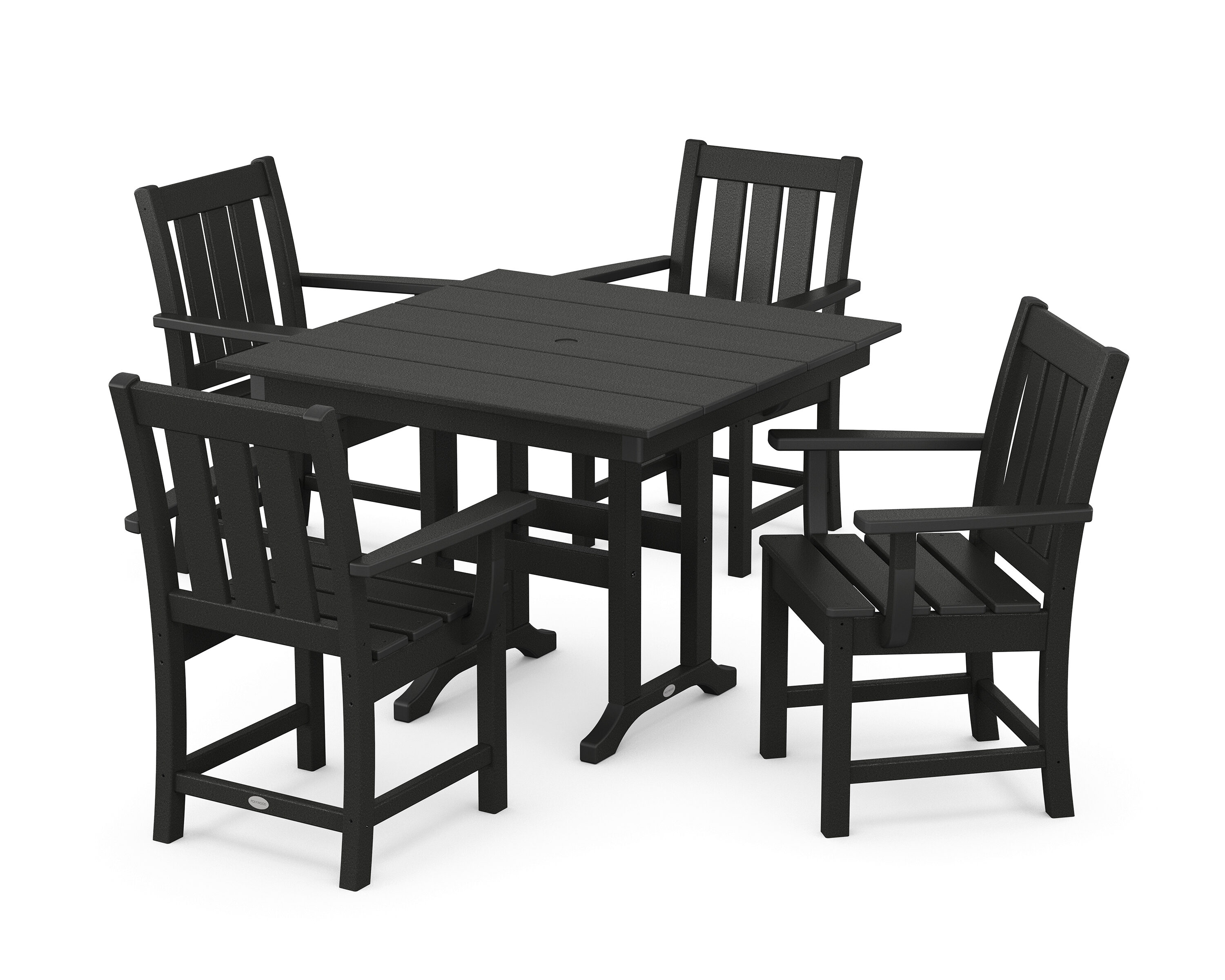 POLYWOOD PWS2082-1-BL Oxford 5 -Piece Black Patio Dining Set Plastic Square Table with 4 Stationary Chairs
