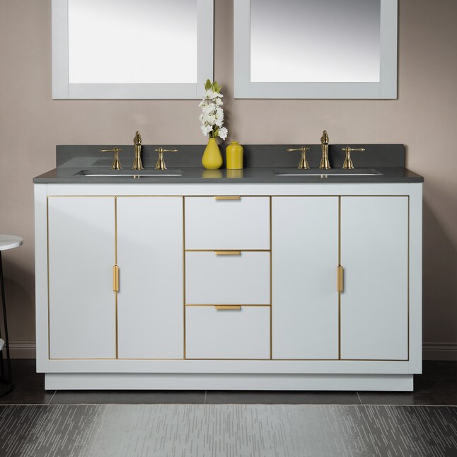 Undermount Double Sink Bathroom Vanity, 60 In White Double Sink Bathroom Vanity With Engineered Stone Top
