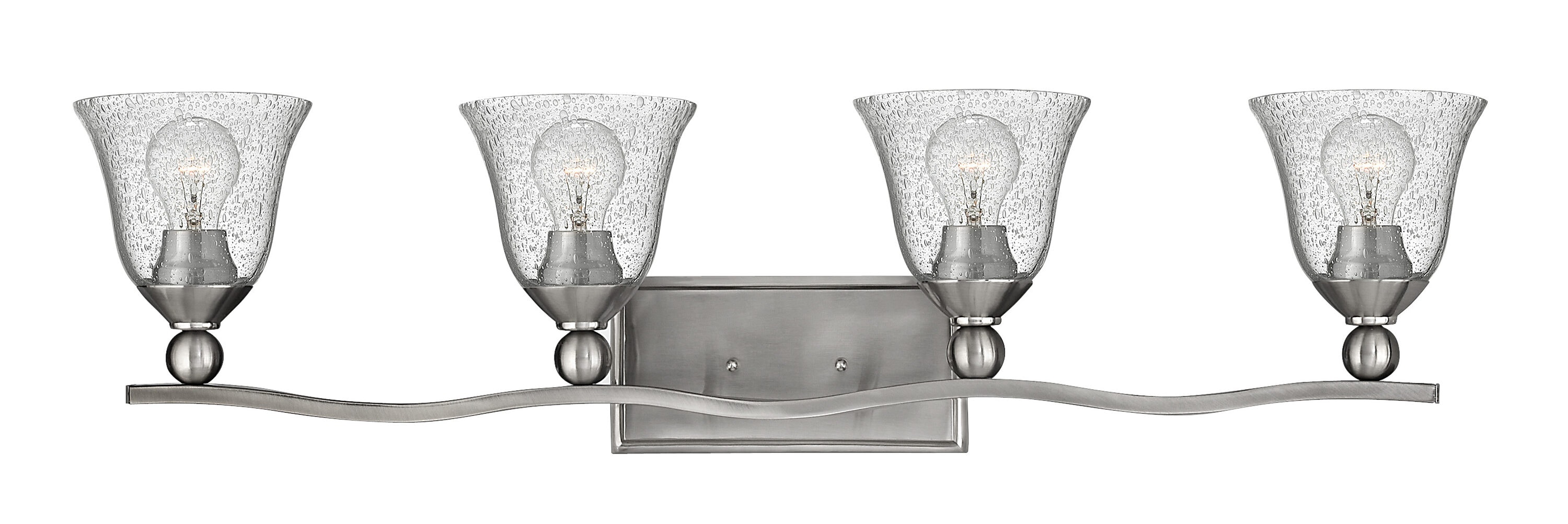 Bolla Brushed Nickel 4-Light Bath Bar with Clear Seedy Glass