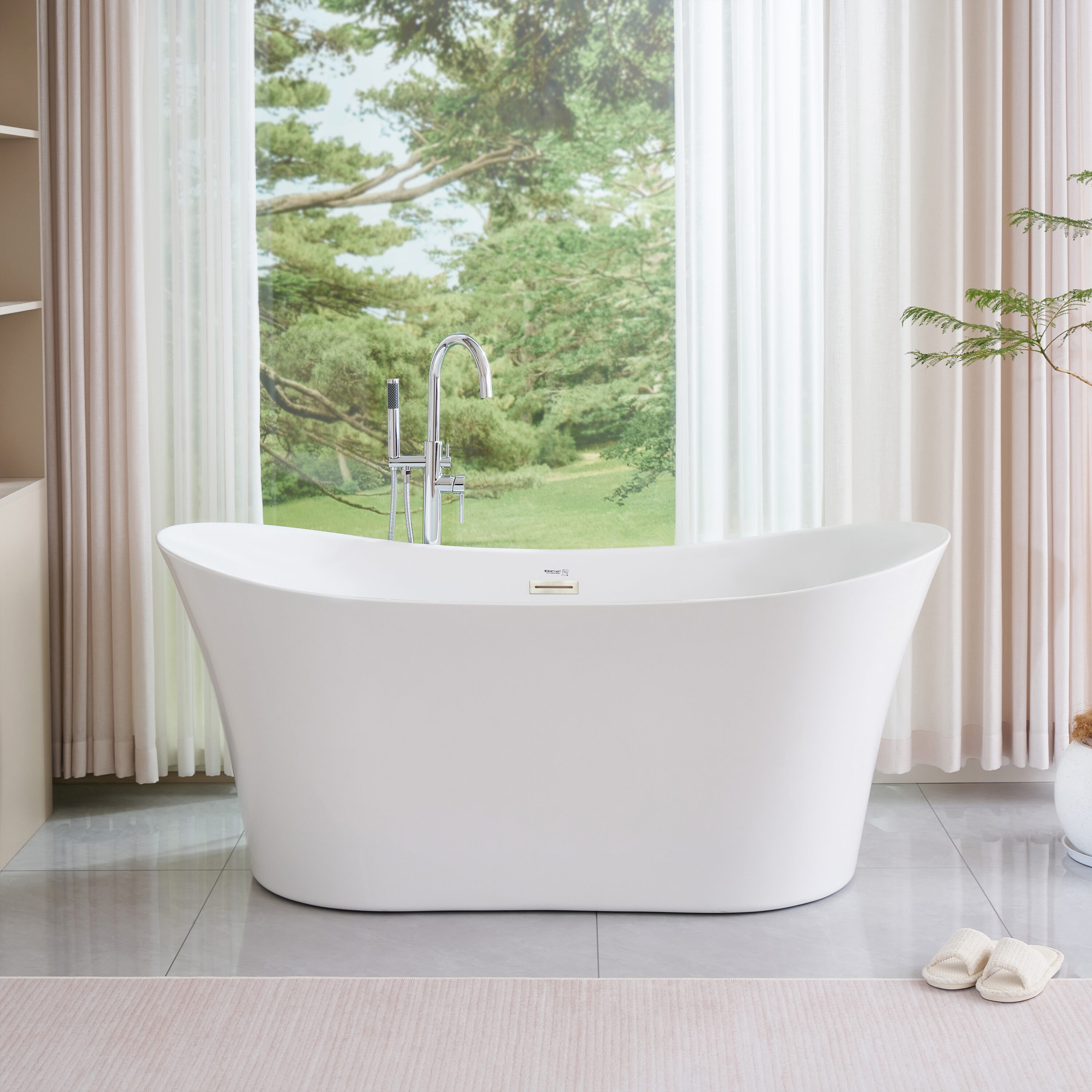 Vanity Art VA6805-BN 31-in x 67-in White/Brushed Nickel Acrylic Oval Freestanding Soaking bathtub ( Center Drain )