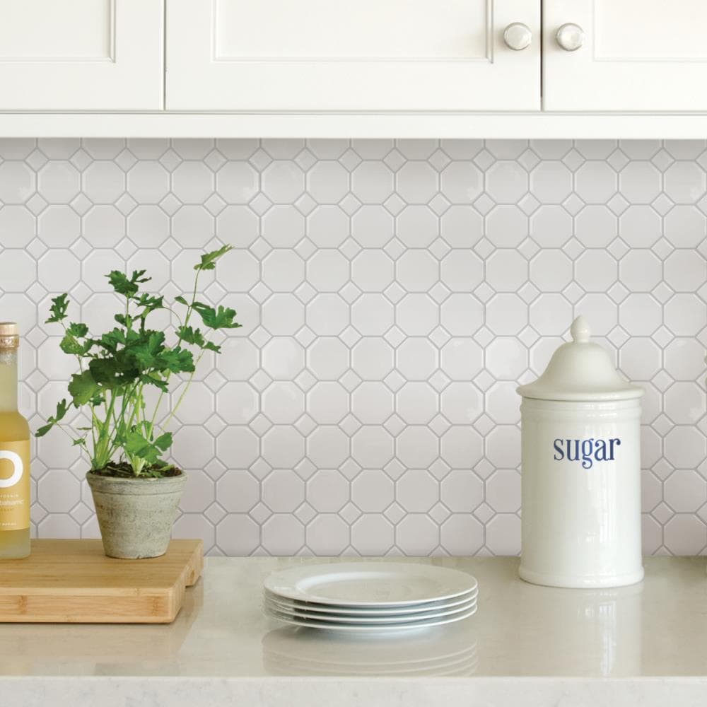 Octagon 10'' W x 10'' L Resin Peel and Stick Mosaic Tile