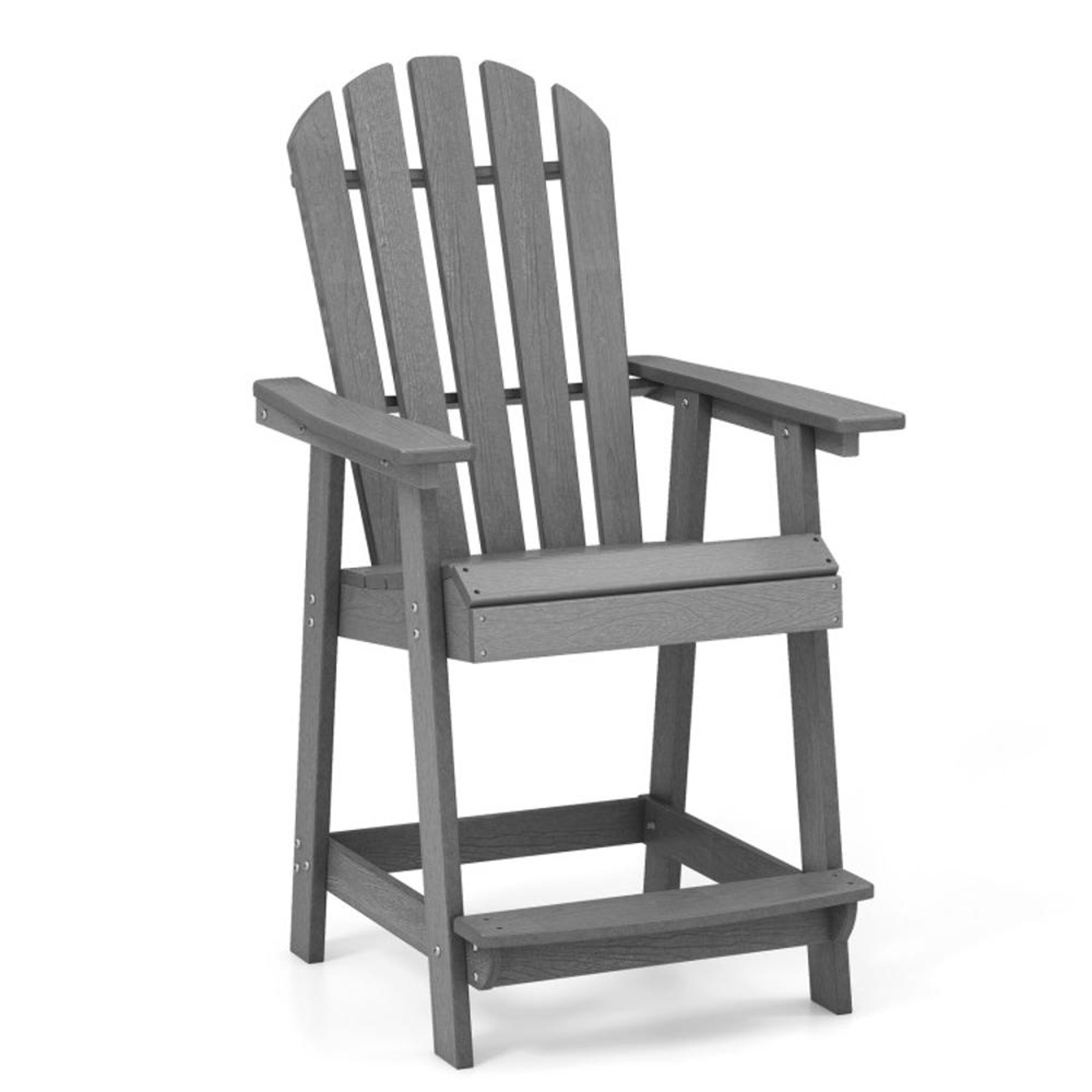 BABOOM BOM-1571GR-CO HDPE Patio Chair Gray HDPE Frame Stationary Bar Stool Chair with Slat Seat