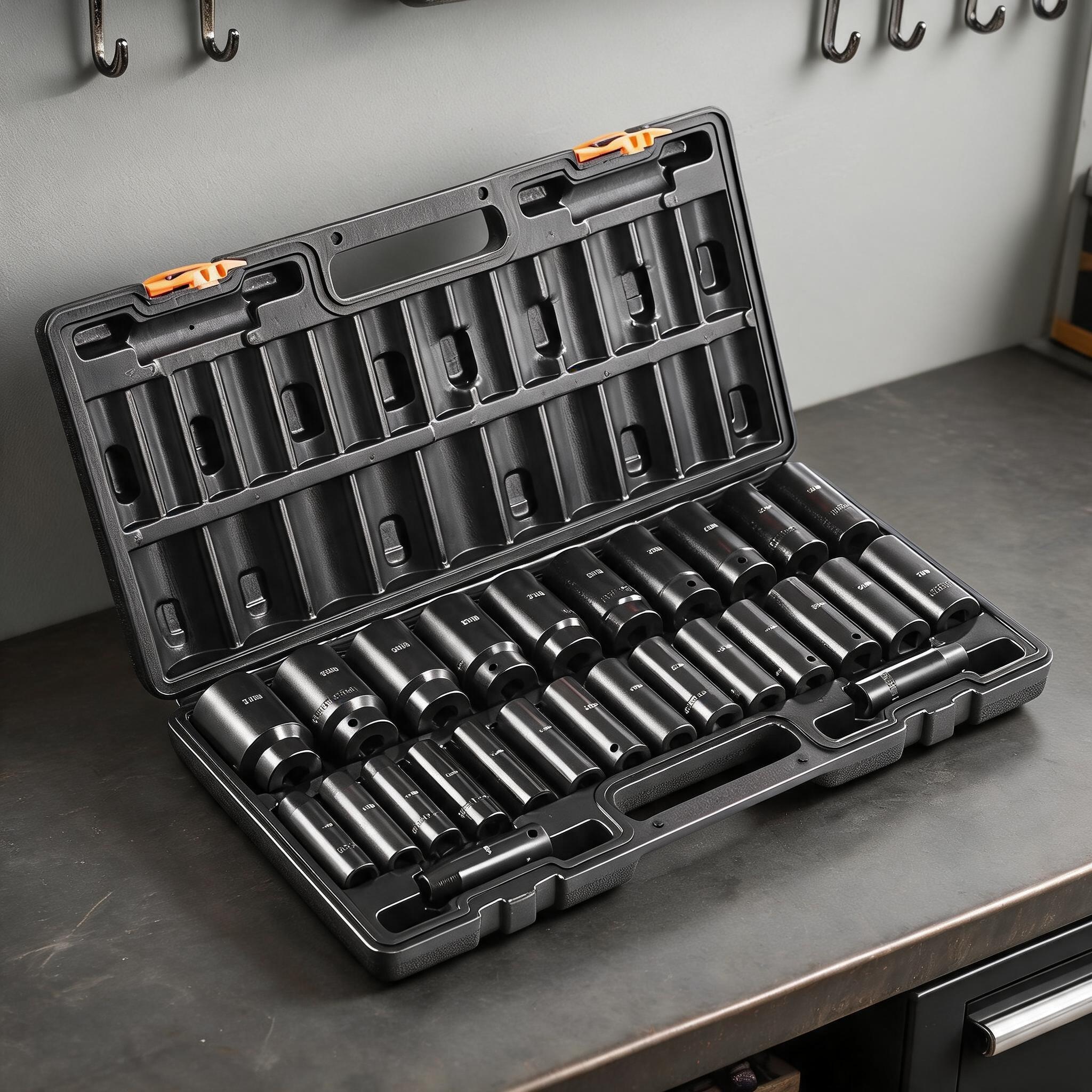 Watnature Minimalist 26-Piece 1 or 2-Inch Drive Impact Socket Set Deep Black Chrome Vanadium Steel with Storage Cage #B8082XJ4MWVZ