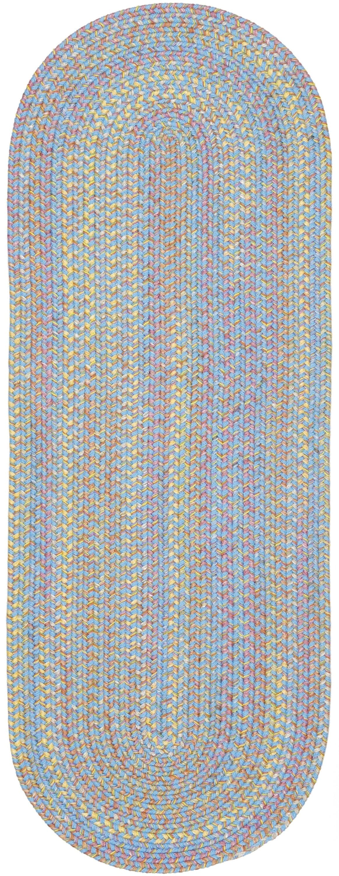 Rhody Rug PT07R024X072 2 x 6 (ft) Braided Polypropylene Aqua Blue Oval Indoor/Outdoor Geometric Area rug