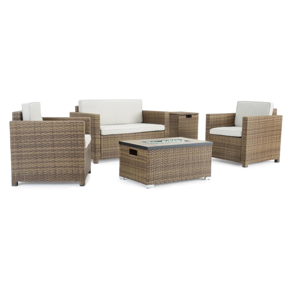 Sego Lily SL-SS4FT-13-BRN-K Boulder 4-Piece Wicker Patio Conversation Set with Off-white Cushions