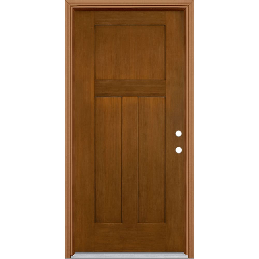 Masonite 62712 Winslow 36-in x 80-in x 4-9/16-in Fiberglass No glass Left-hand inswing Woodhaven Stained Prehung Front Door with Brickmould Insulating core