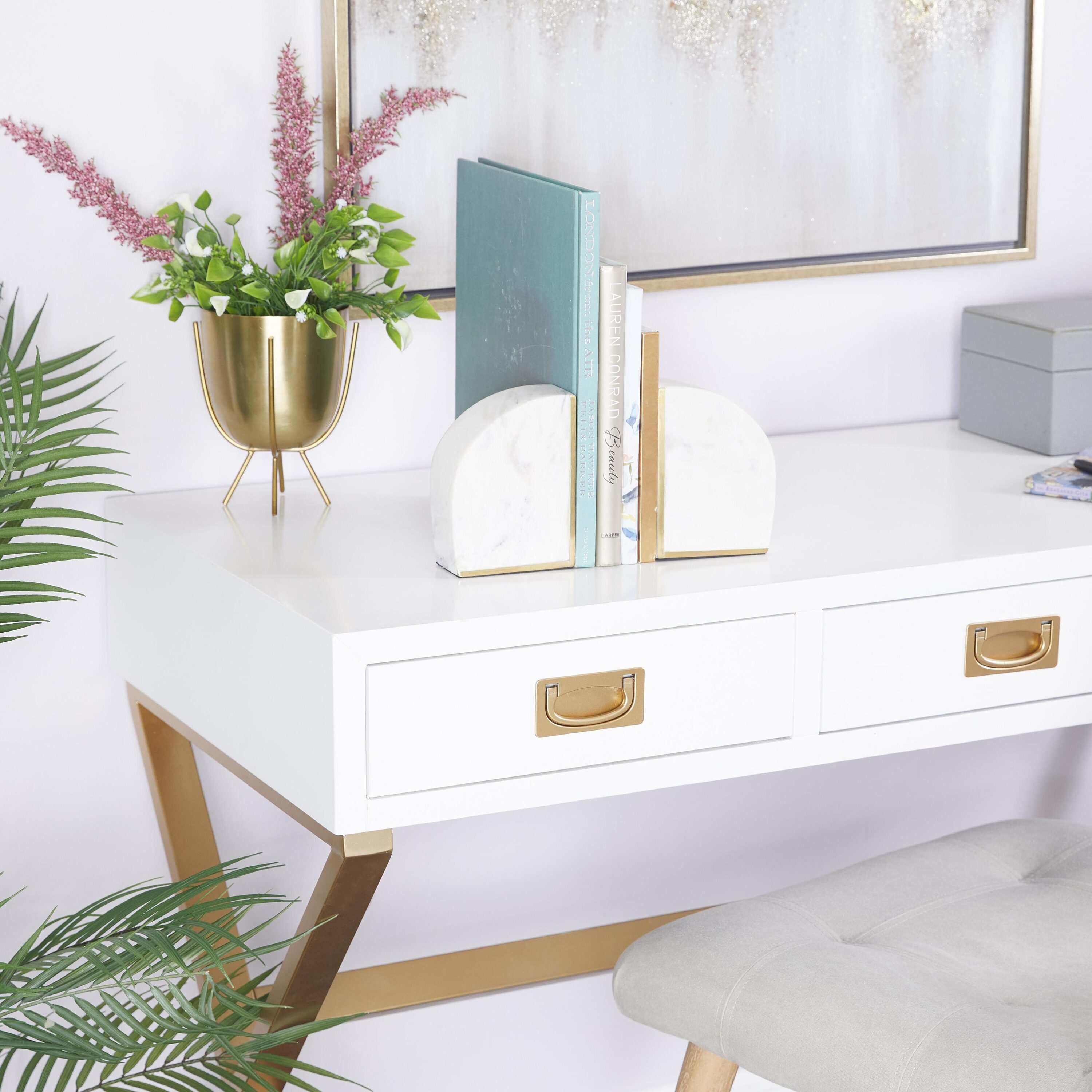 Grayson Lane 89579 2 -Pack White Marble Glam Decorative bookends