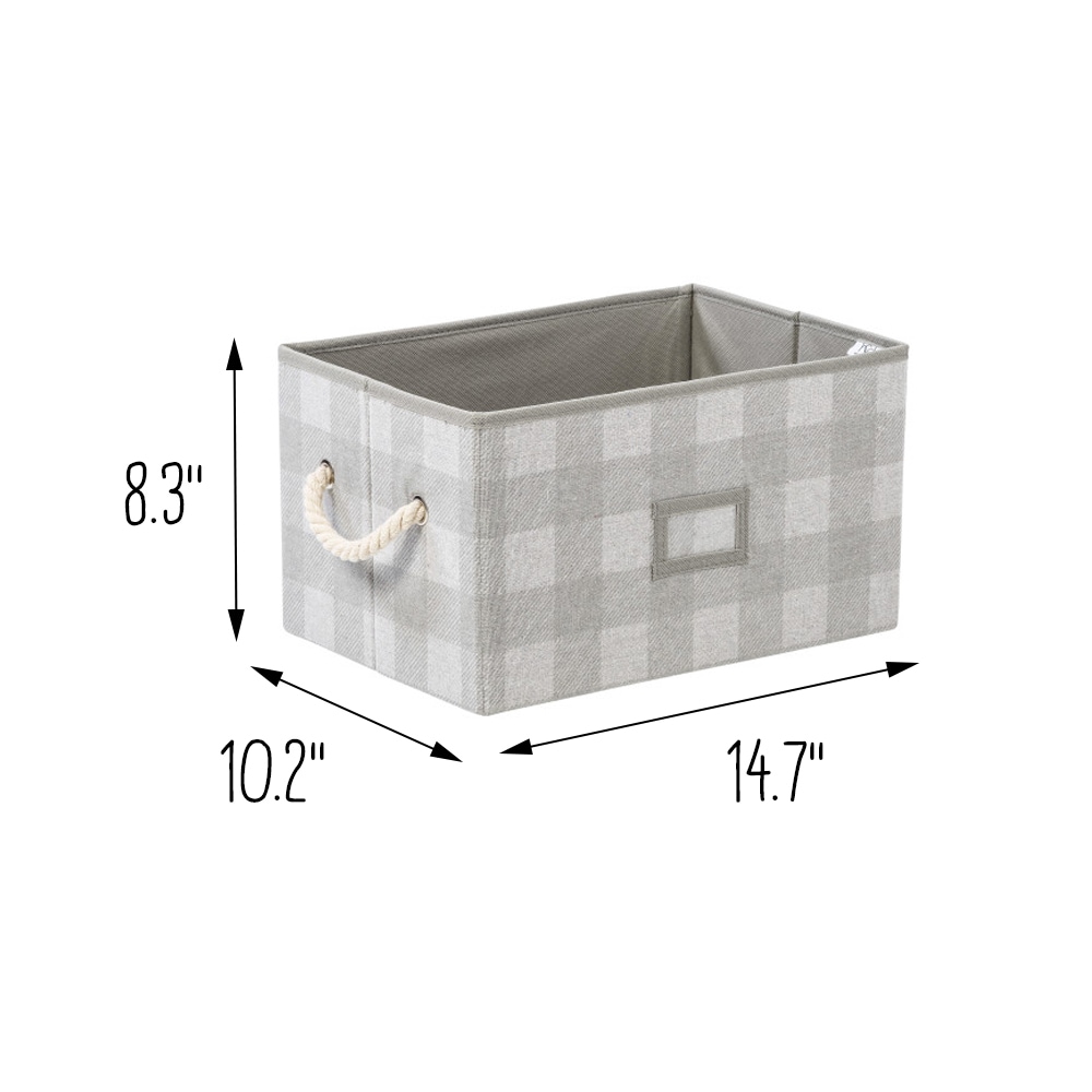 Gray Plaid Large Fabric Storage Bins with Rope Handles, Set of 3