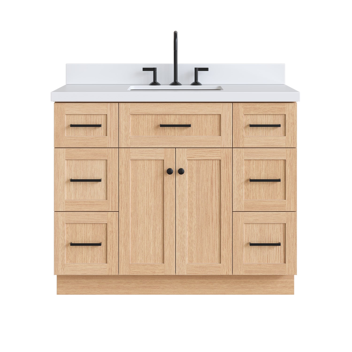 ARIEL Ariel Henley 43 Inch Single Rectangle Sink Bathroom Vanity with Pure White Quartz Countertop 1.5 Inch in Natural Oak