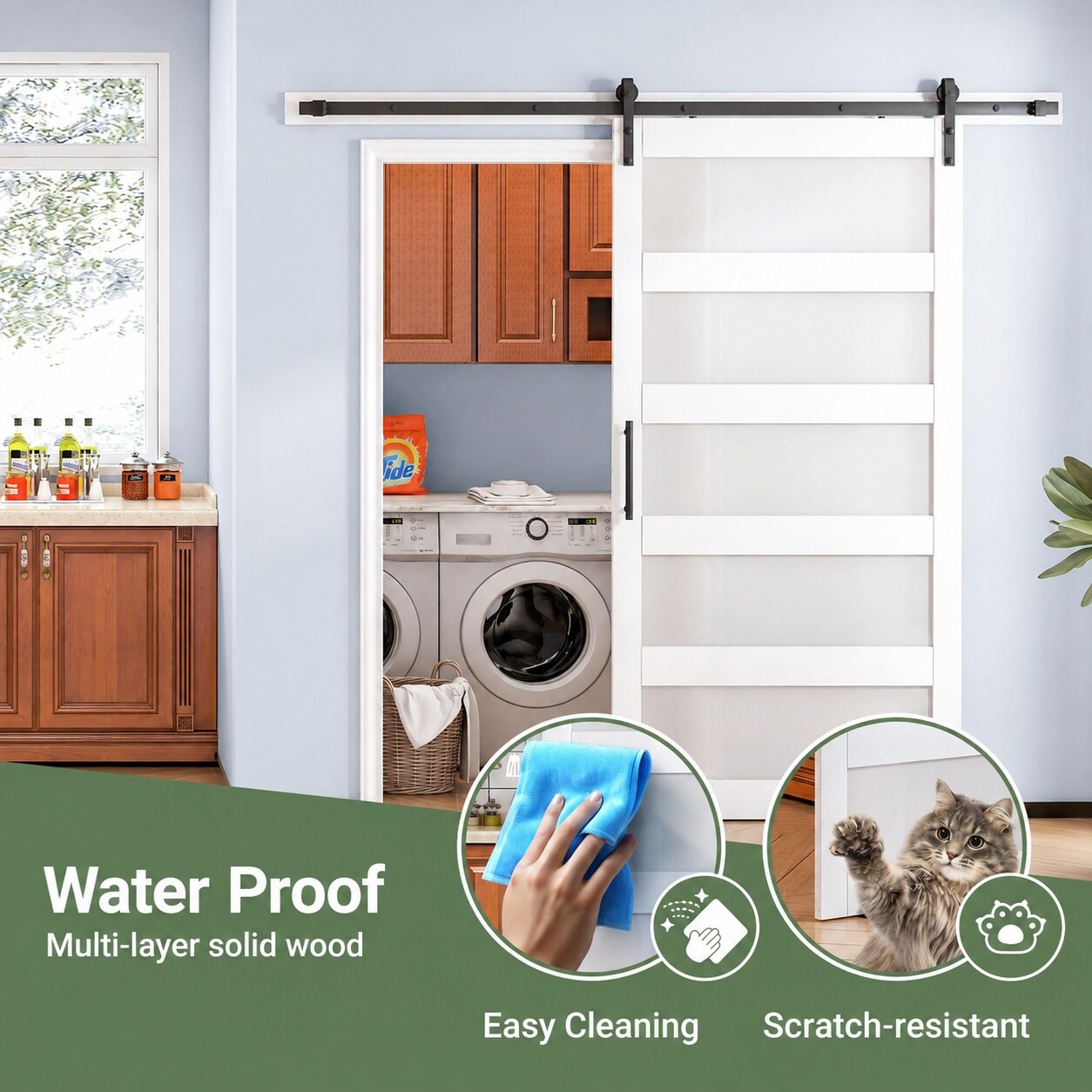LILILIAN FMY 30 in x 84 in 5 Panel Glass Sliding Barn Door with 5FT ...