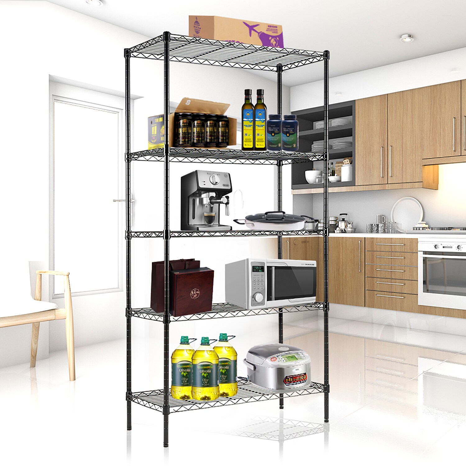 Rotating 5-Tier Storage Shelves, Multi-Layer Kitchen Metal Shelves, Kitchen  Shelving Unit with Adjustable Shelves, Shelf Liners Multifunctional