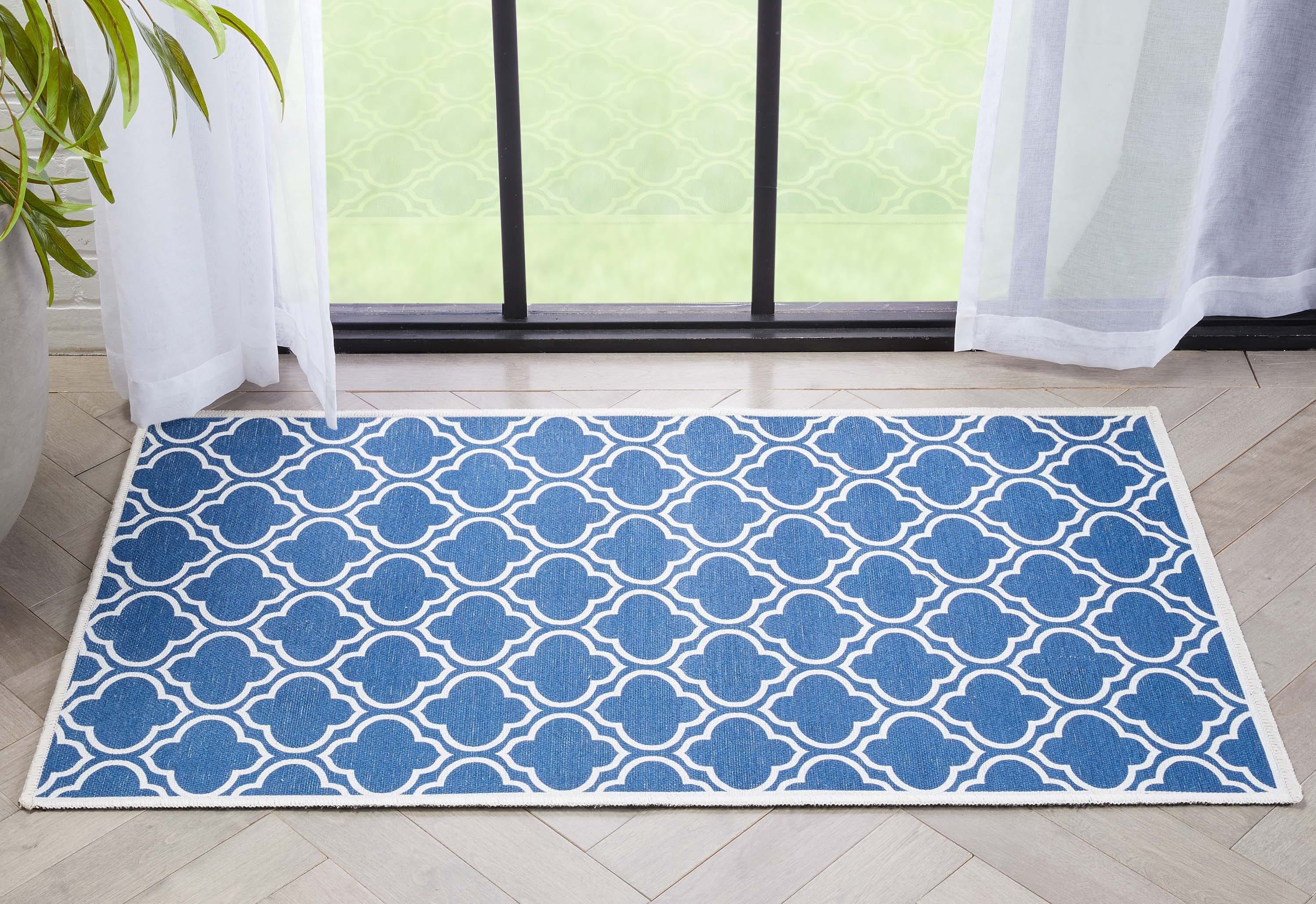Well Woven W-MR-04D-3 2 x 3 (ft) Flatweave Polyester Dark Blue Ivory Rectangular Indoor Tribal Moroccan Machine washable Area rug