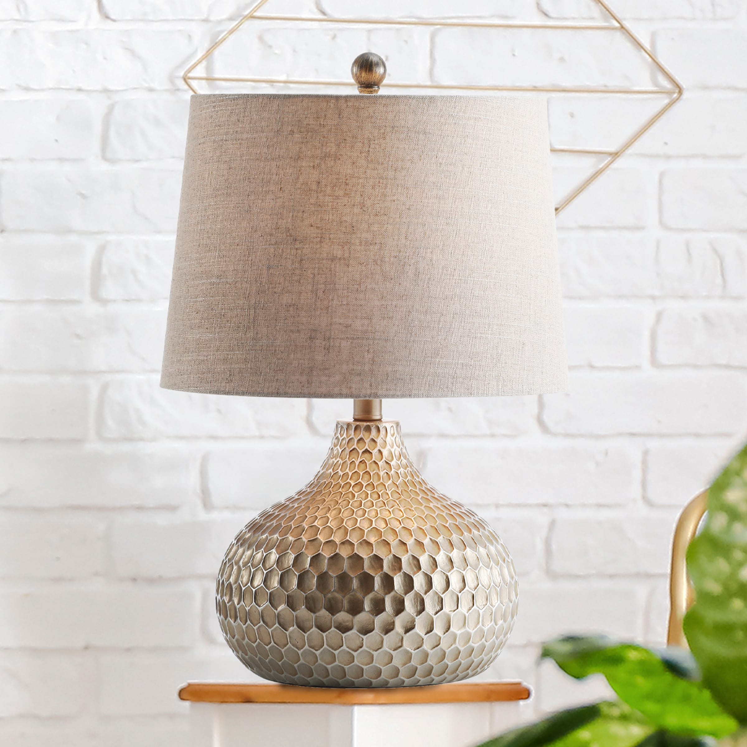 Bates 22" Antique Brown Resin Honeycomb Table Lamp with Cotton Shade