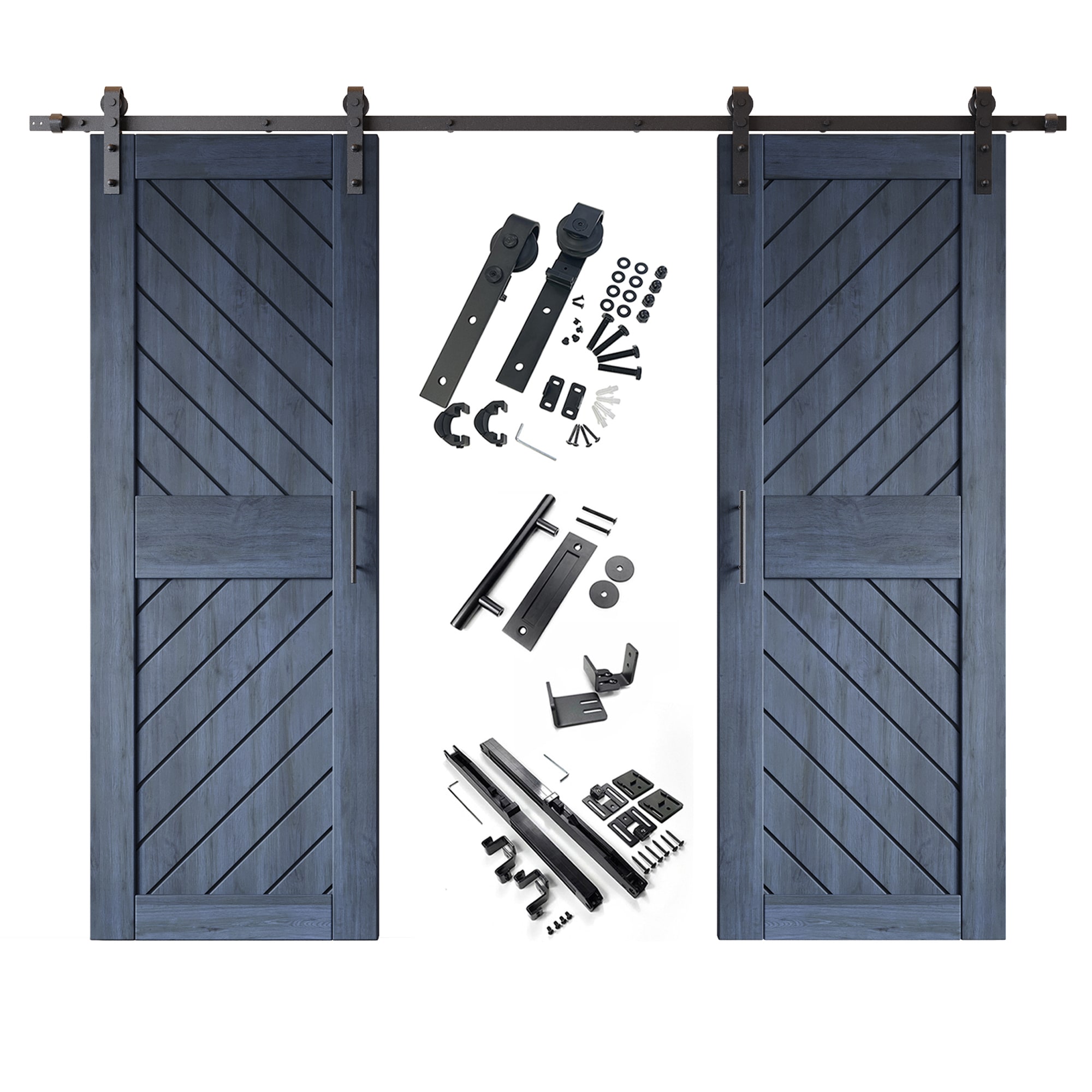 HOMACER YT2H108C-XT4-2684-NA 26-in x 84-in Navy Prefinished Non-standard Pine Wood Solid core Double Barn Door (Hardware Included)