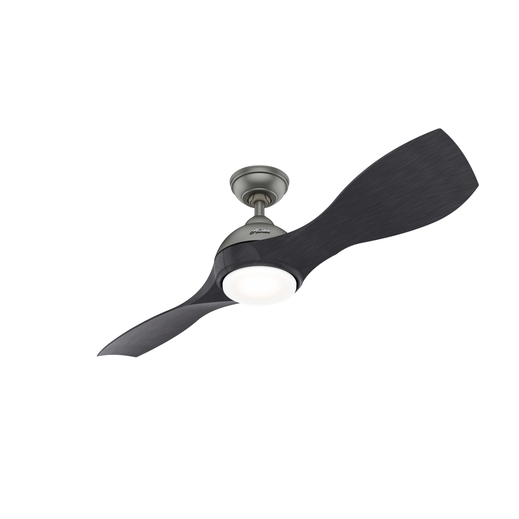 Hunter 50735 Milstream SureSpeed 56-in Integrated LED Outdoor Matte Silver with Black Ash Blades Propeller Ceiling Fan With Light - Remote Included ( 2 -Blade )
