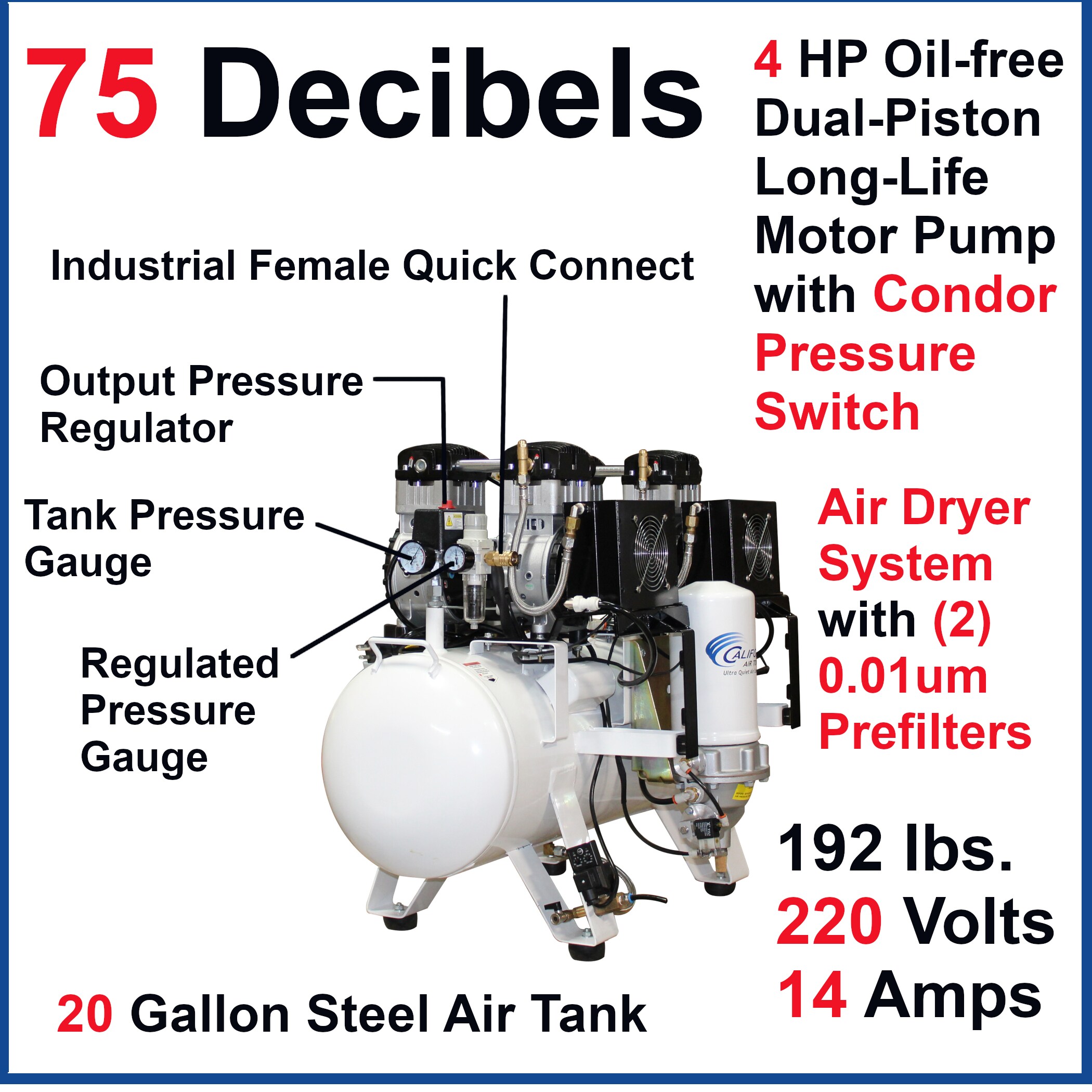 California Air Tools 20040DCADC Ultra Quiet Ultra & Oil-Free 4.0 HP 20.0 gal. Air Compressor