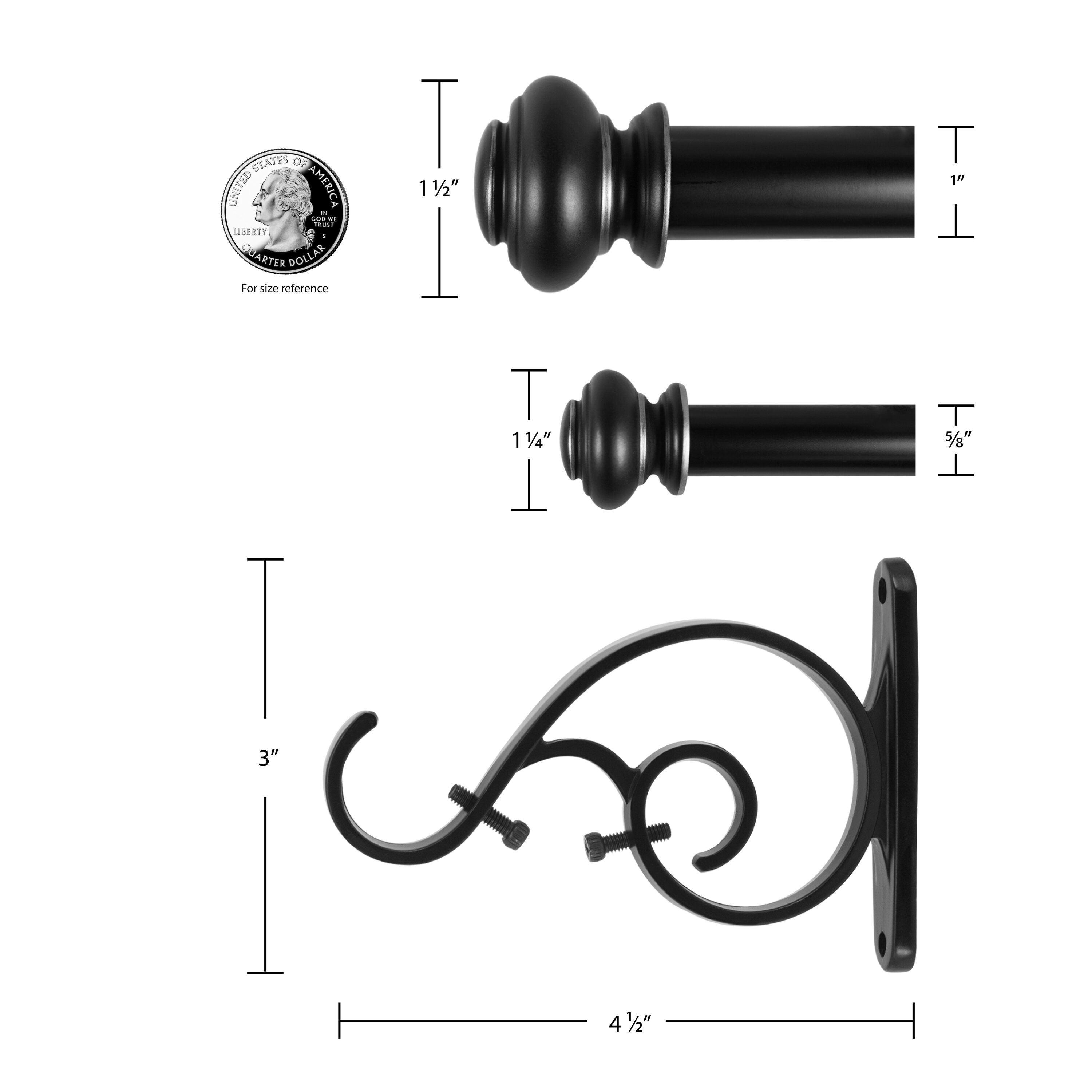 Bronze Adjustable Double Drapery Rod Set with Finials, 36-72 Inches