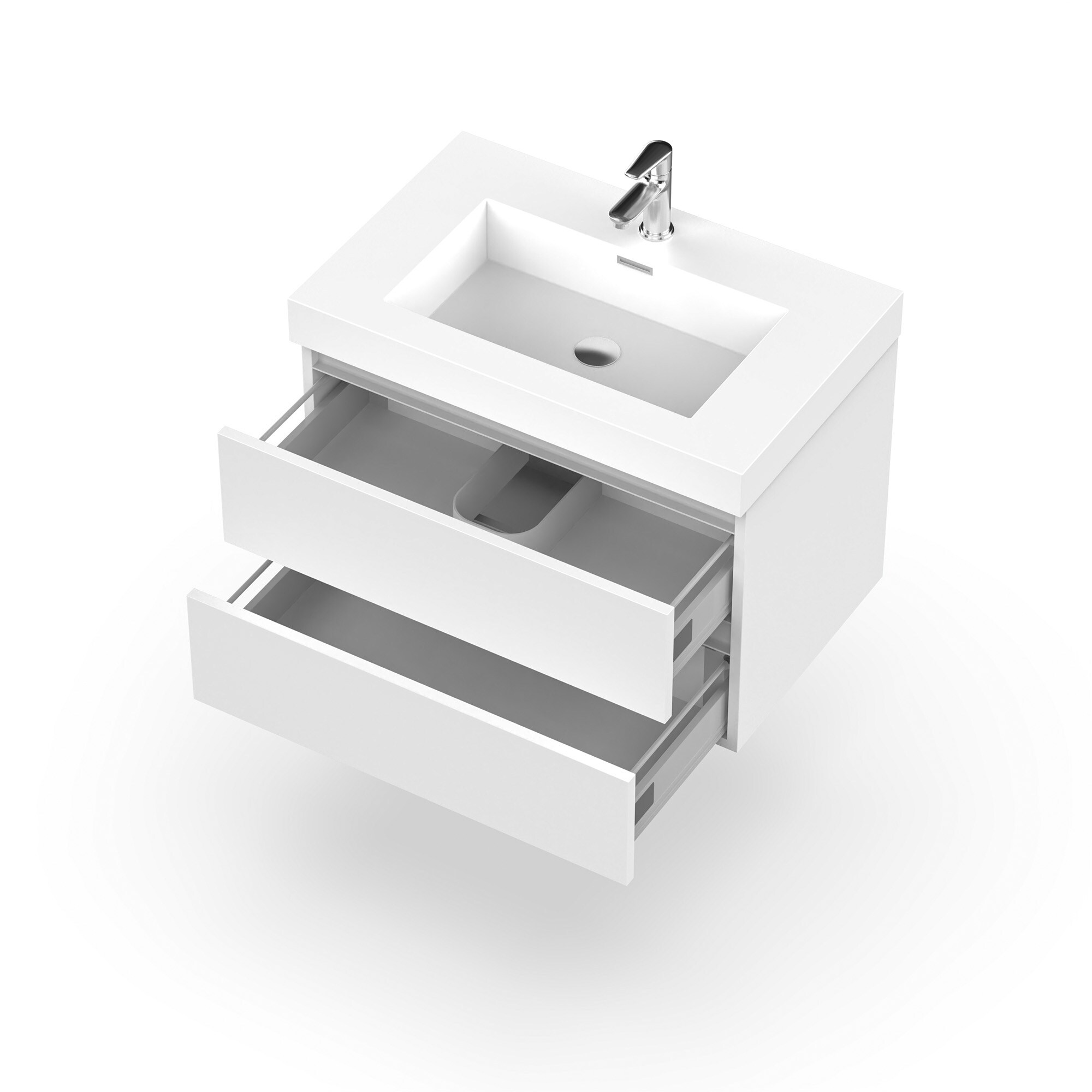 Glossy White Wall-Mount Single Sink Bathroom Vanity with Resin Top