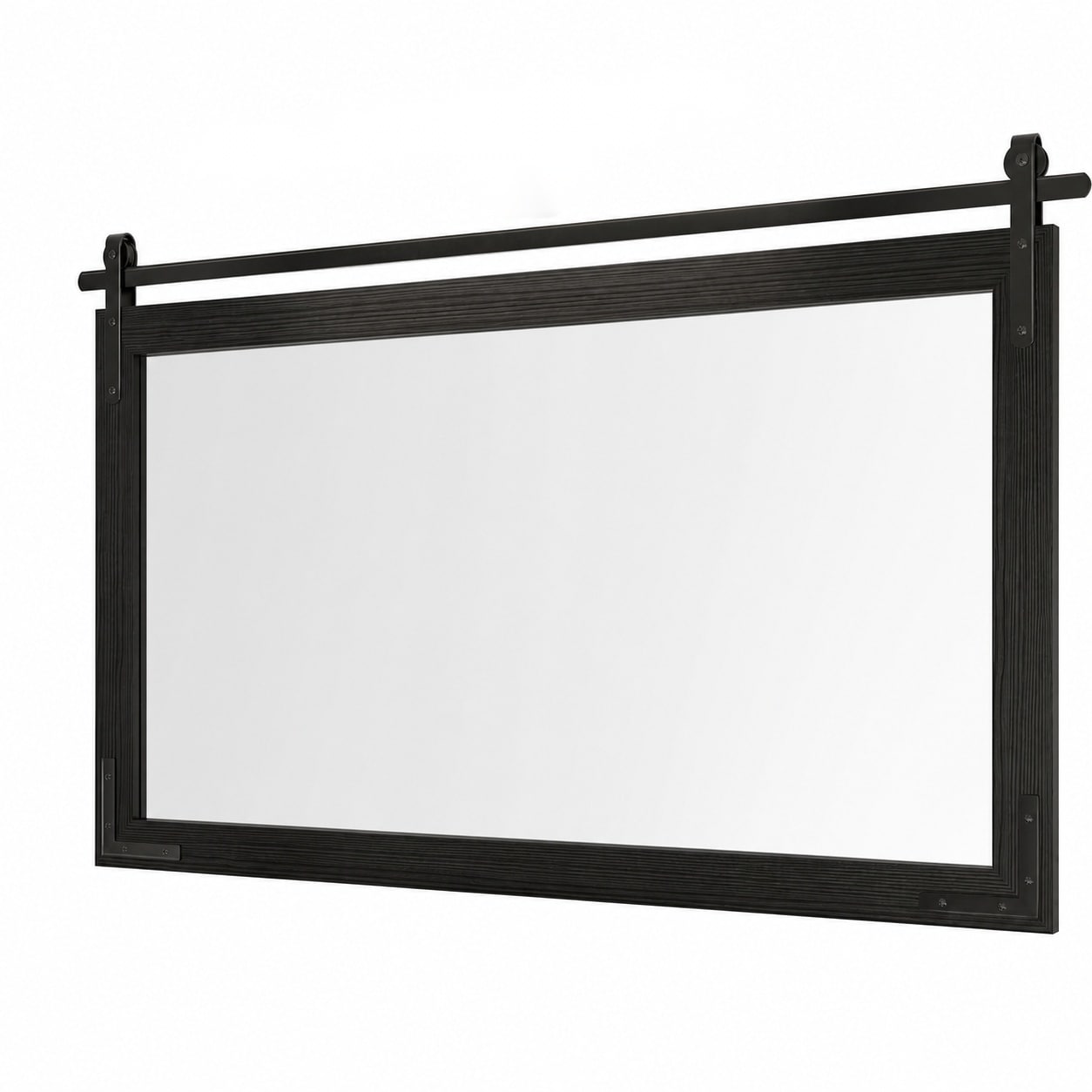 Aoibox  40 x 26 Inch Black Wood Framed Farmhouse Wall Mirror with Metal Bracket for Bathroom and Entryway