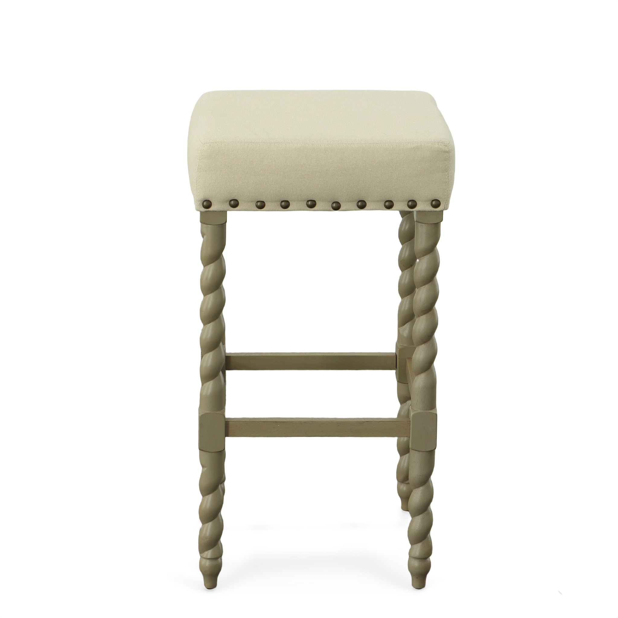 Weathered Gray and Linen 30" Bar Stool with Turned Legs