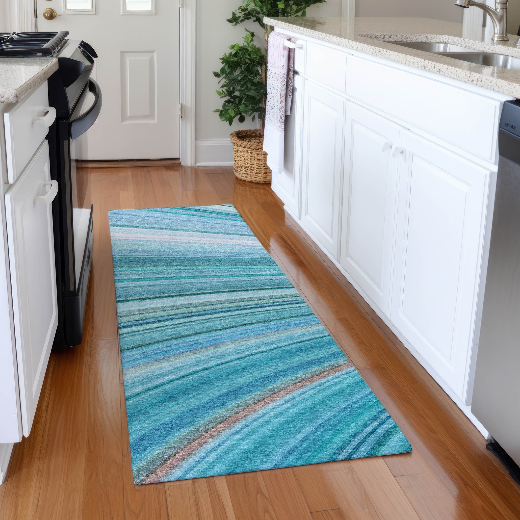 Addison Rugs ACN585TE2X8 Chantille ACN585TE 2 x 7 (ft) Polyester Teal Rectangular Indoor/Outdoor Geometric Moroccan Machine washable Runner rug