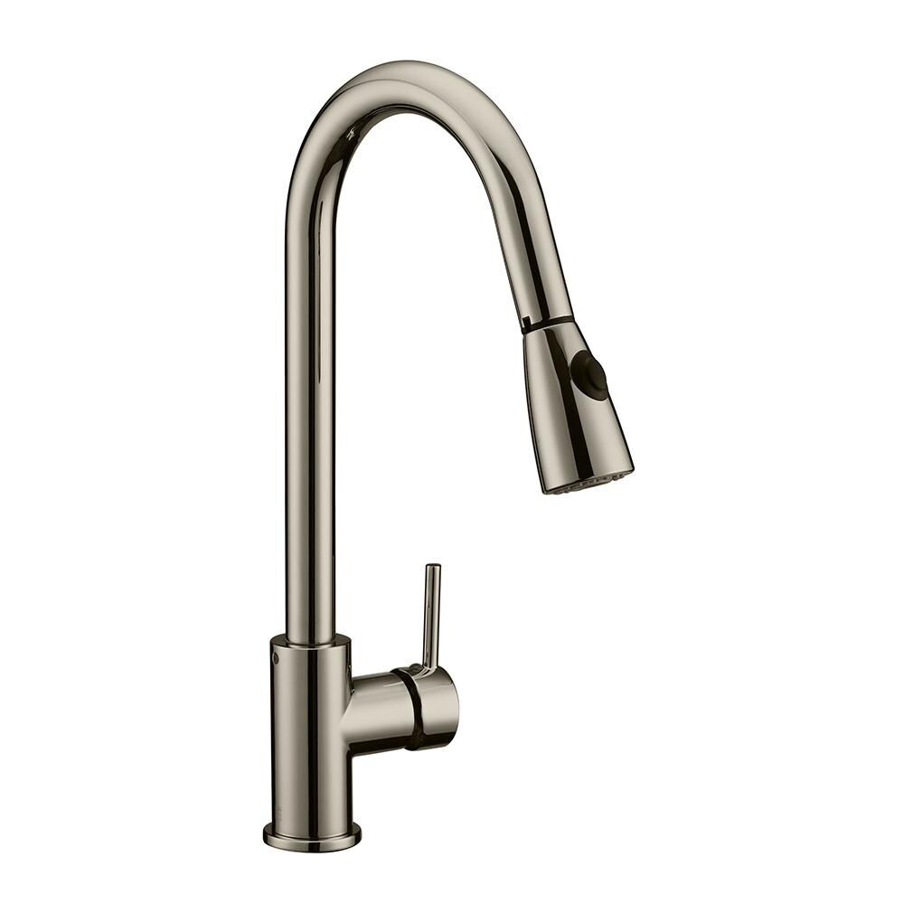 Design House 547851 Eastport Satin Nickel 2-Handle Deck-Mount High-Arc Handle Kitchen Faucet