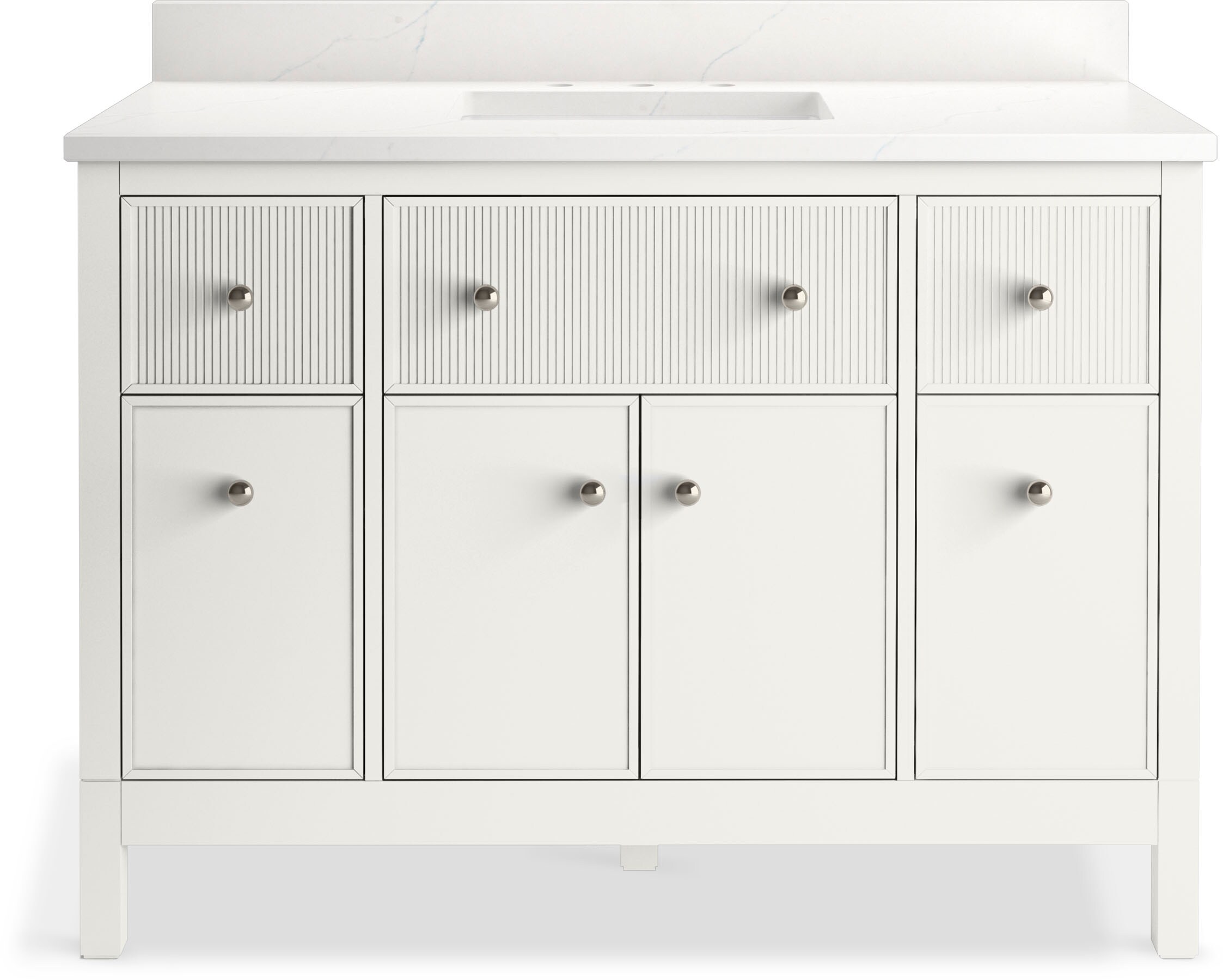 Malin White 48" Bathroom Vanity Cabinet with Quartz Top and Sink