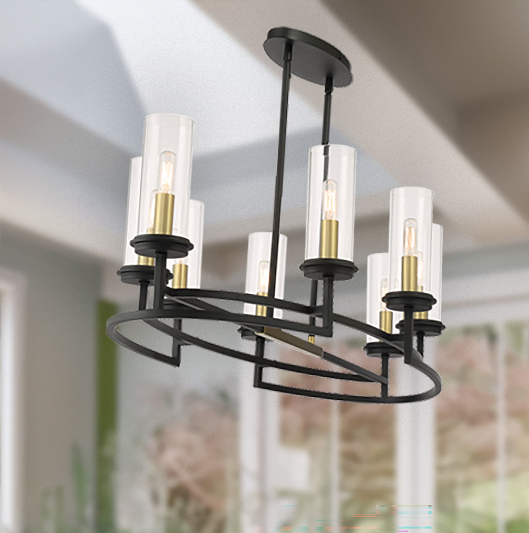 Minka Lavery Hillstone 8-Light Sand Black and Soft Brass Modern/Contemporary  Led Damp Rated Chandelier in the Chandeliers department at