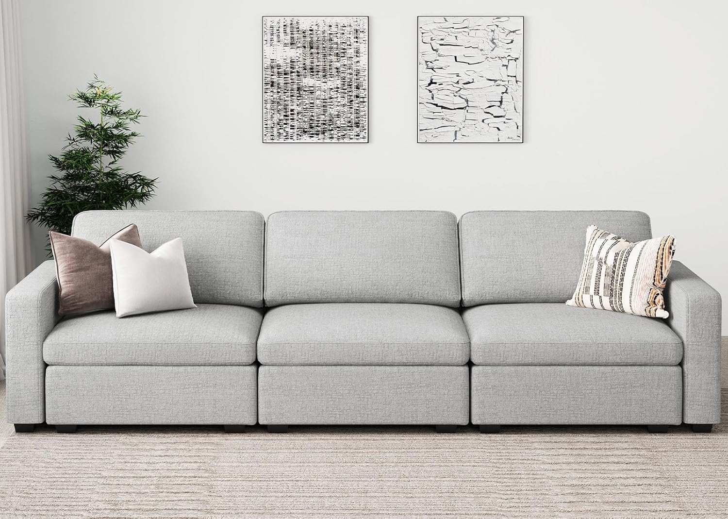 Belffin BF206C-A3B-WHITE 3 Seats + 5 Sides Oversized Modular Chenille Cloud Sofa with Large Storage Seat