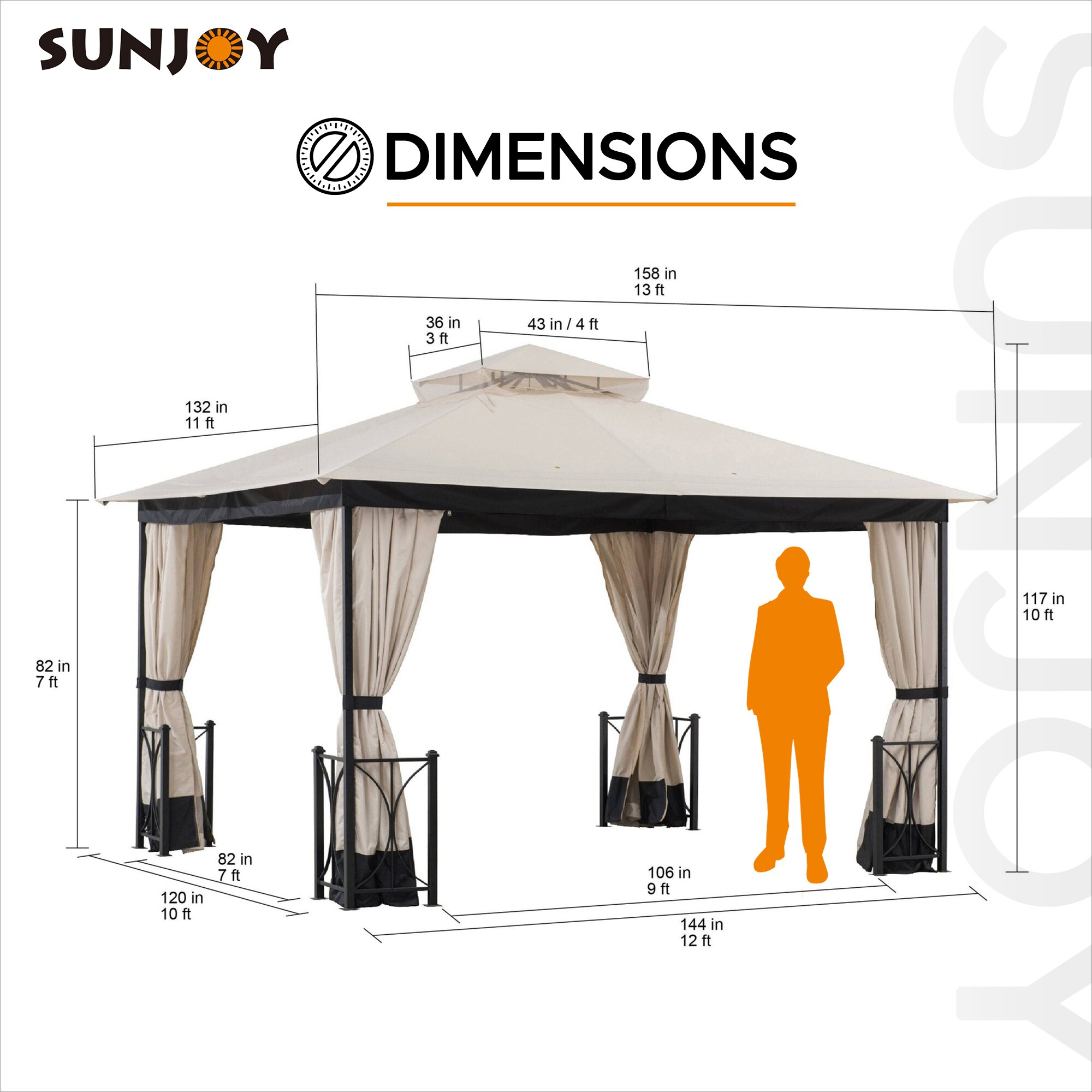 Sunjoy 12-ft x 10-ft Rectangle Brown Metal Polyester Roof Semi ...