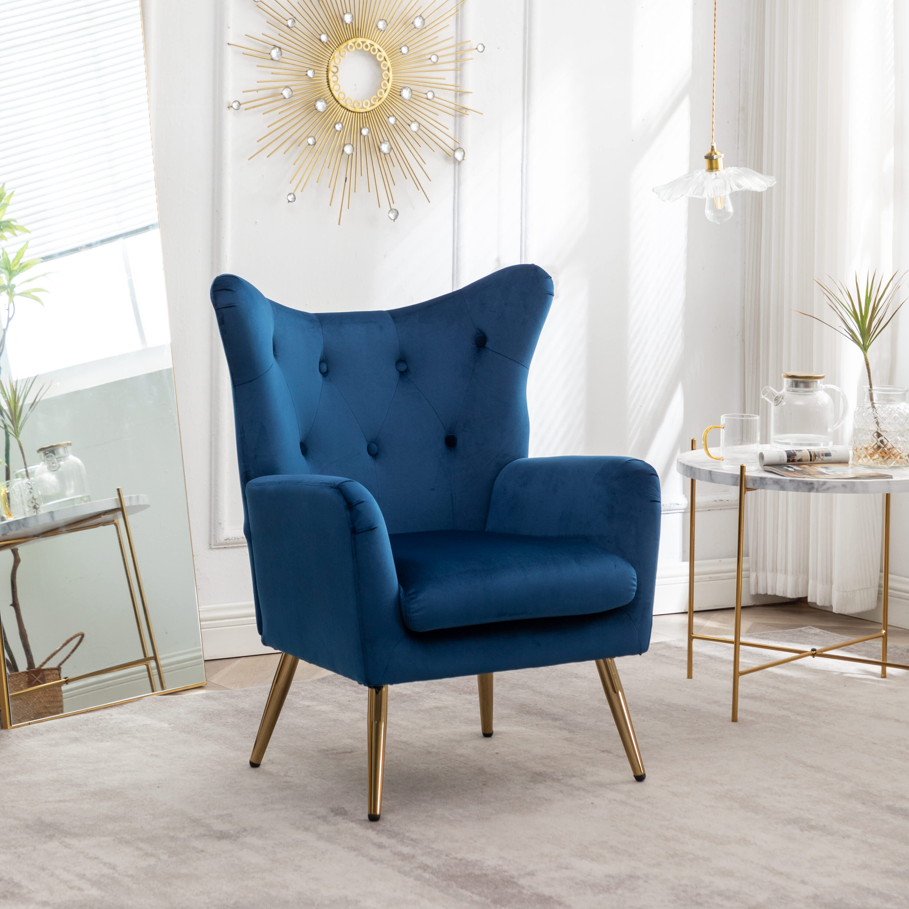 CIPACHO HCSE2505233174 Sovarol Velvet Button-Tufted Wing Back Accent Chair   Blue