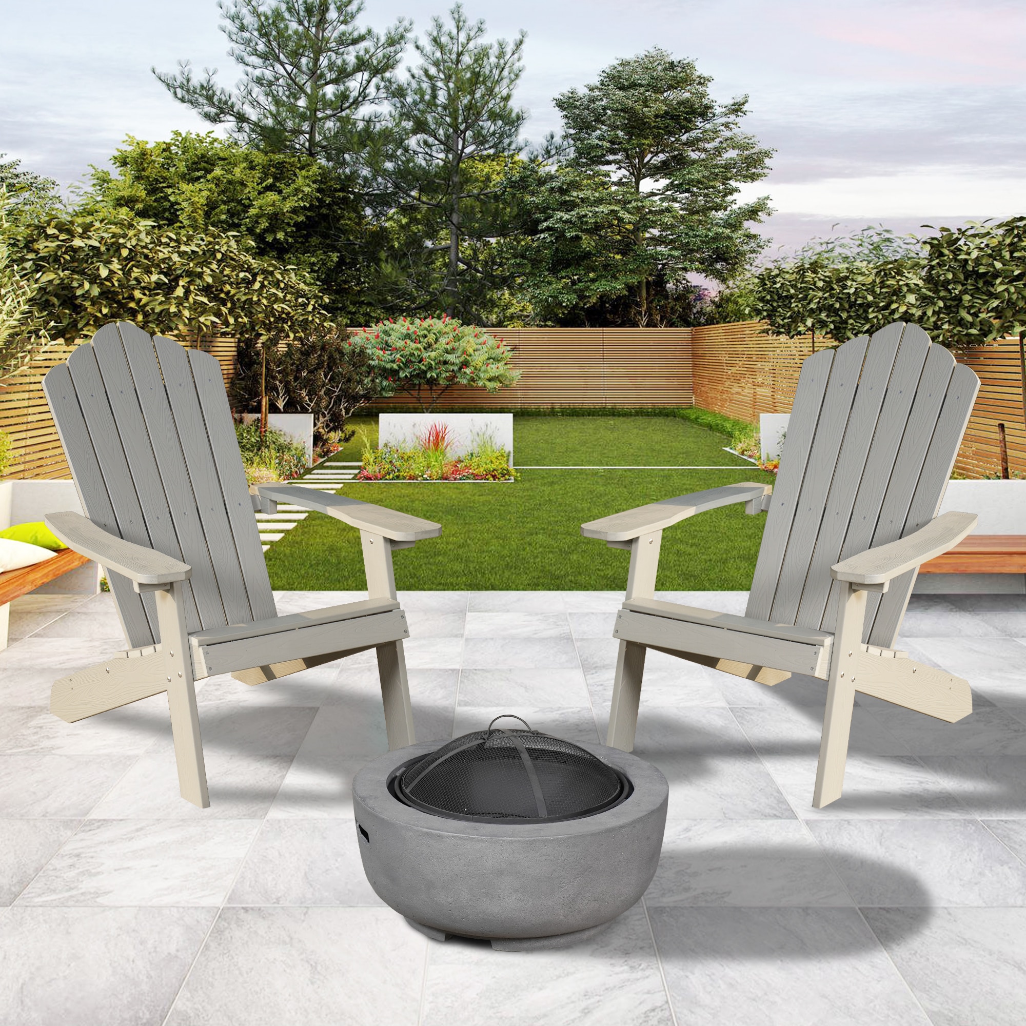 Ovios CFC-202 Set of 2 Gray Stationary Adirondack Chair with Slat Seat