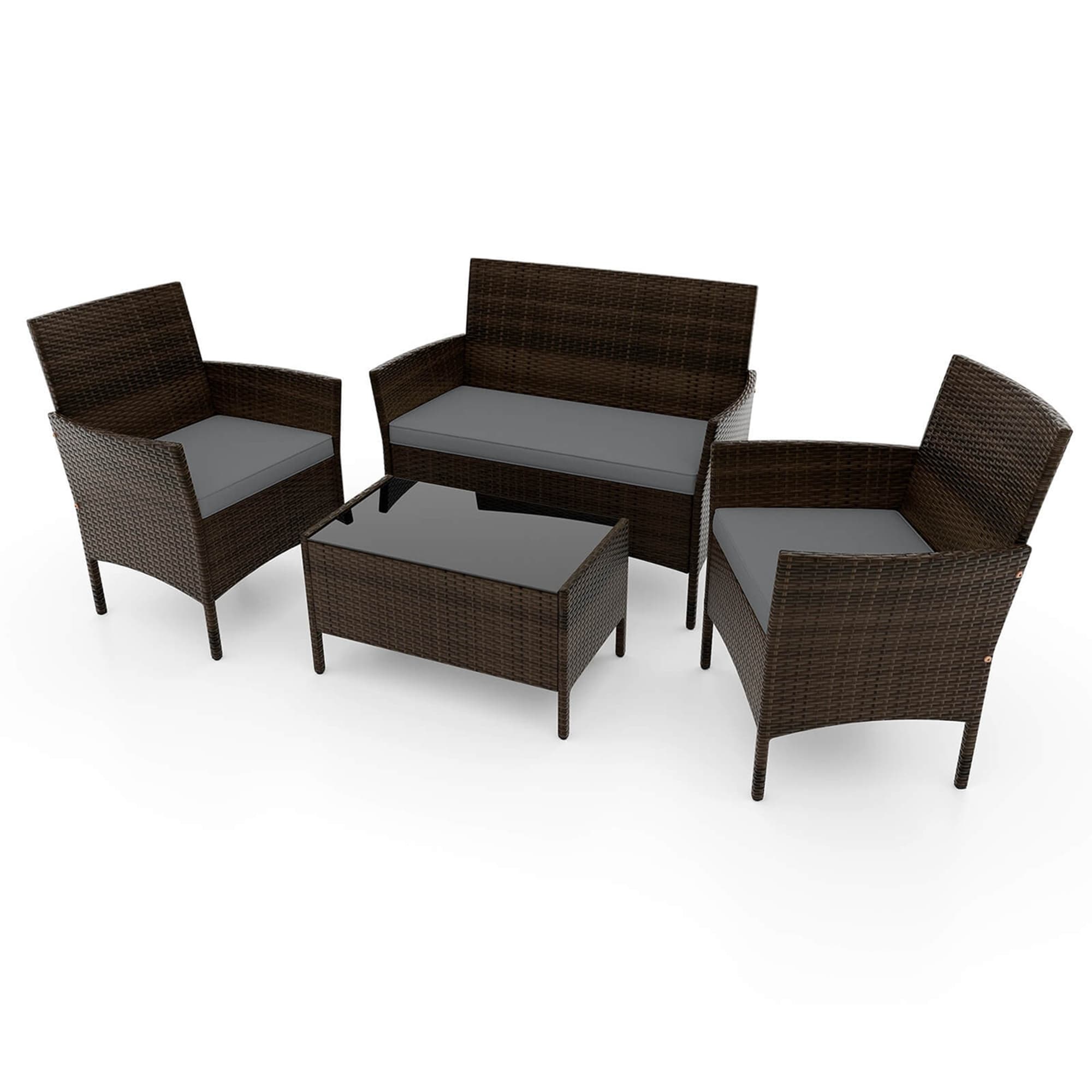 Costway HCST01302 4 -Piece Rattan Patio Conversation Set with Chrome Cushions