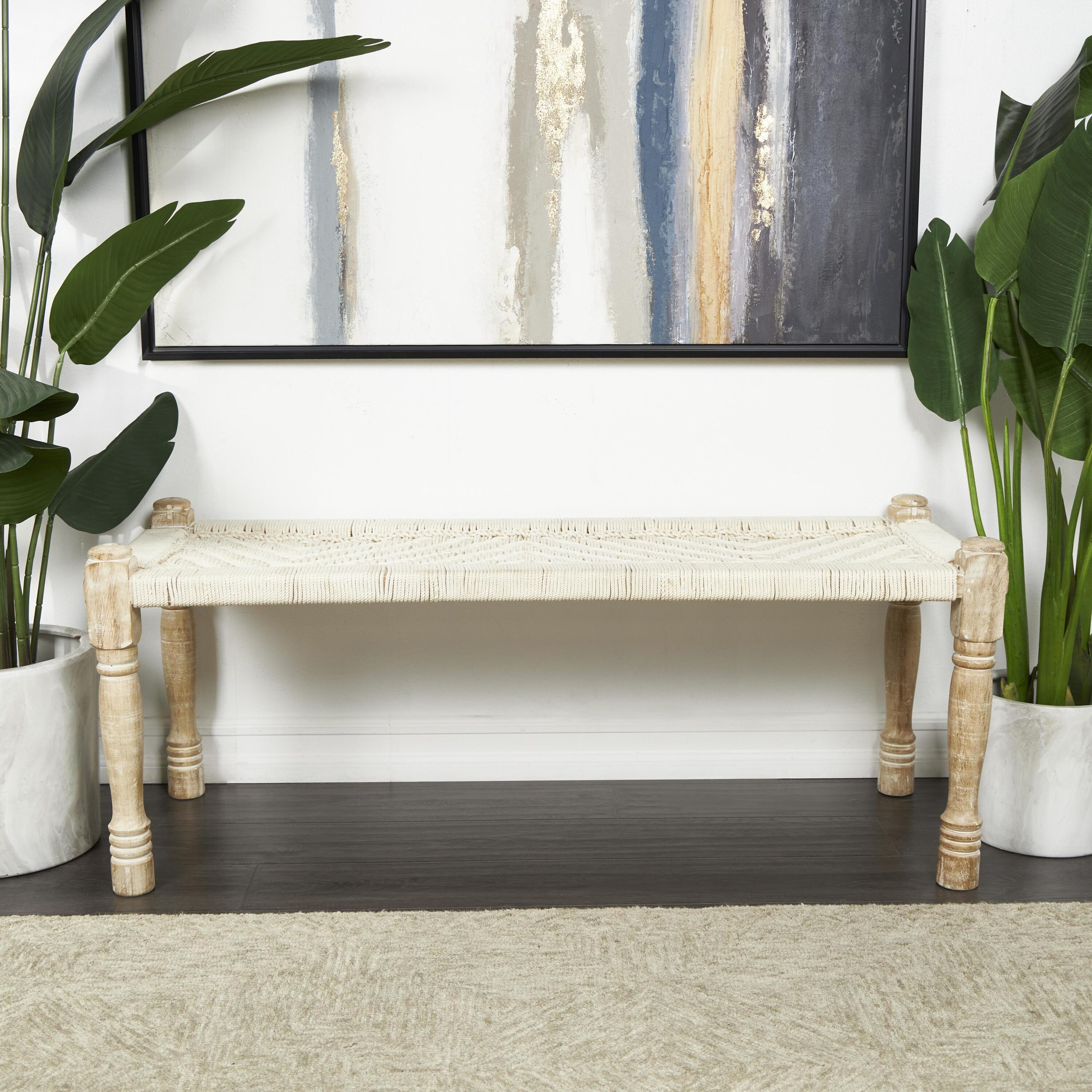 Grayson Lane 821547 Country Beige Handmade Woven Accent Bench 48-in x 18-in x 19-in