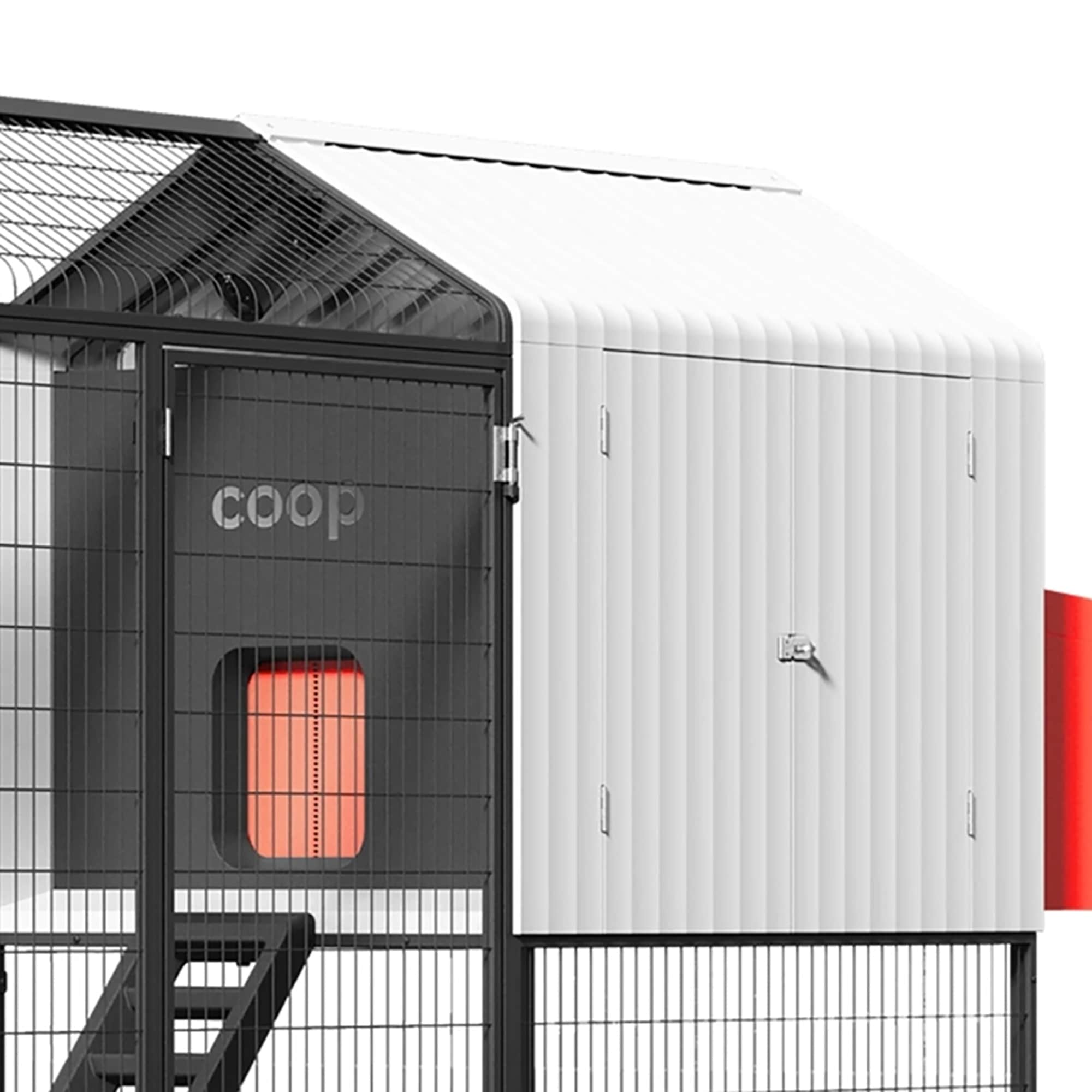 Smart Black and White Steel Chicken Coop with Automatic Door
