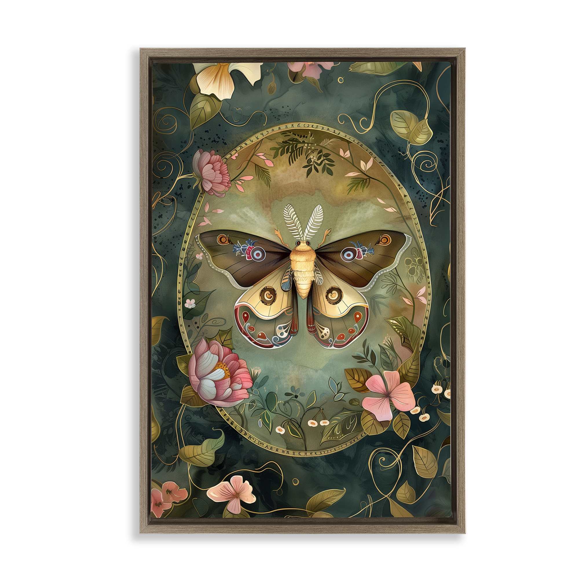 Stupell Industries BT-886-FFE-16X24 Ornate Victorian Moth Brown Framed Floater Canvas Wall Art By The Dutch Lady 17 x 25