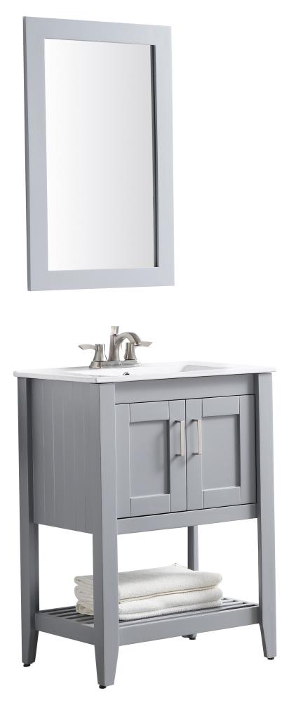 ANZZI Mosset series 24-in Black Single Sink Bathroom Vanity with White Ceramic Top (Mirror Included)