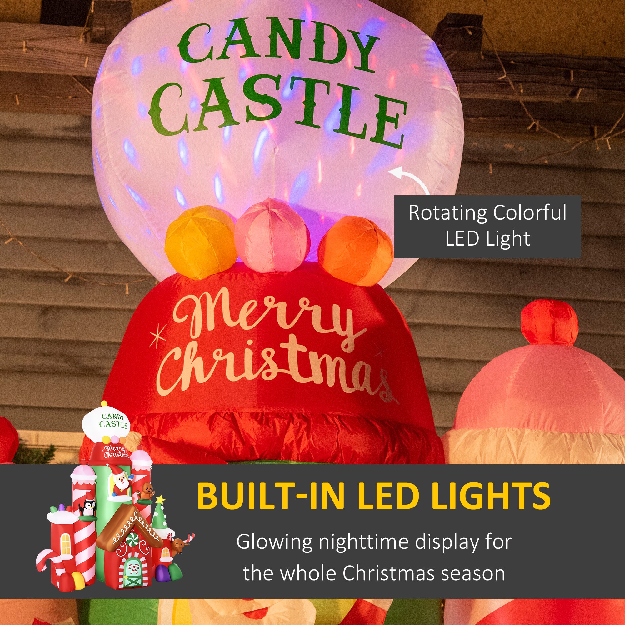 Upsimples 118in H Inflatable Christmas Candy Castle with Penguin Santa ...