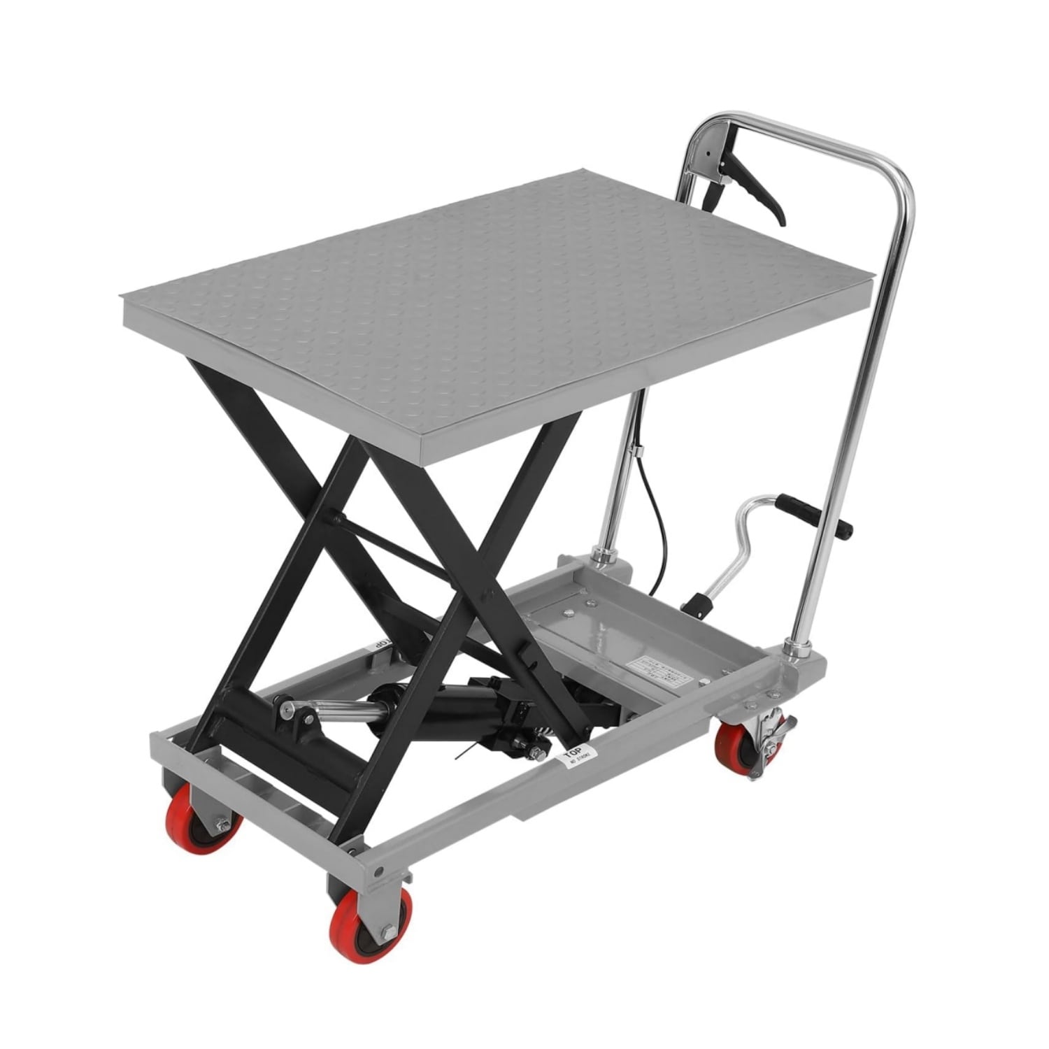 Garvee Heavy Duty 500 lb Capacity Hydraulic Lift Table Cart Manual Single Scissor Lift with 28.5Inch Lifting Height 4 Swivel Wheels and Non-Slip Pad for Material Handling Gray #HQ-E-S0-0YPI-9CKY