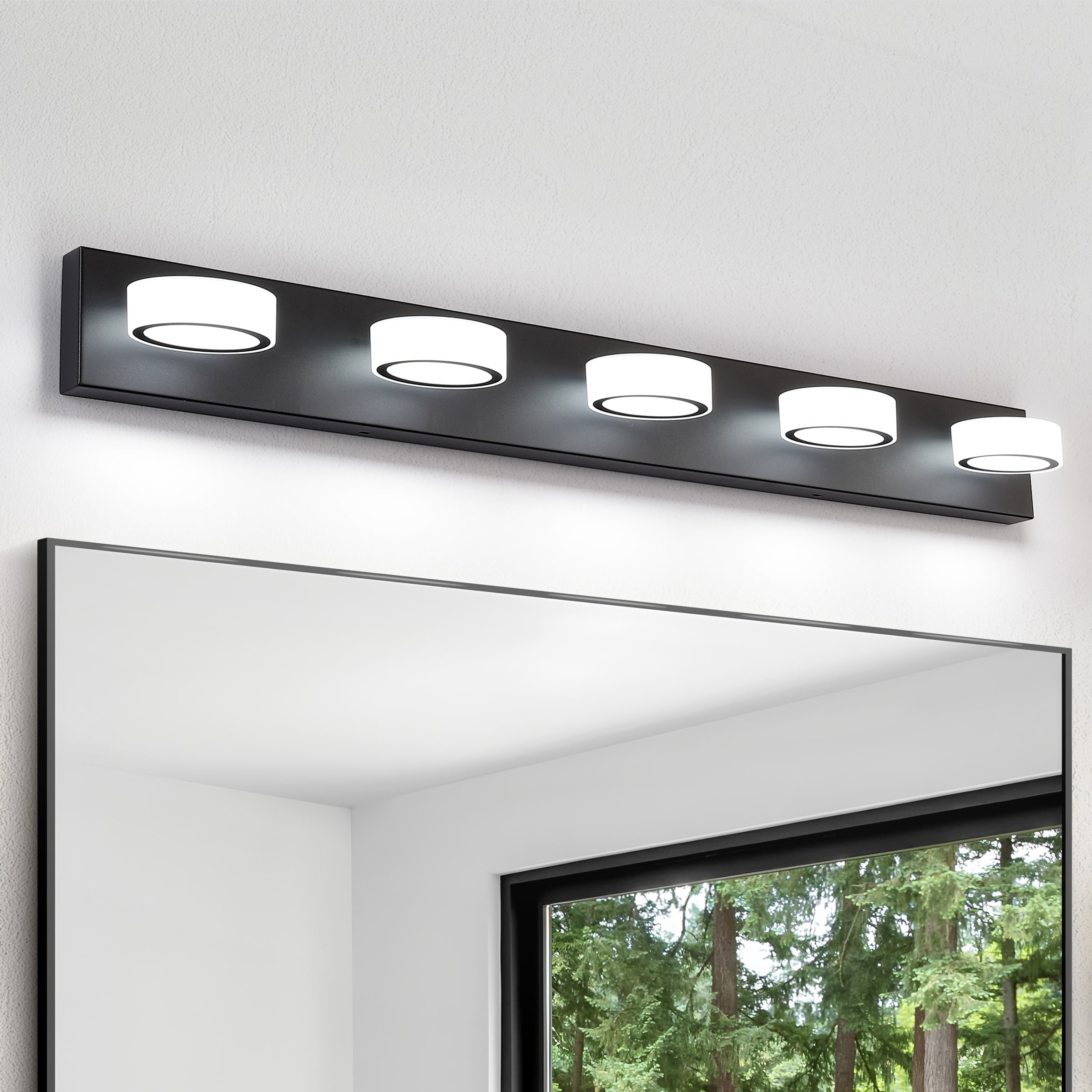 GIBUOD Minimalist 40.9 in. 5-Light LED Vanity Light Matte Black Finish with 5500K Daylight White Oval Light Heads and Dimmable Bathroom Mirror Lighting